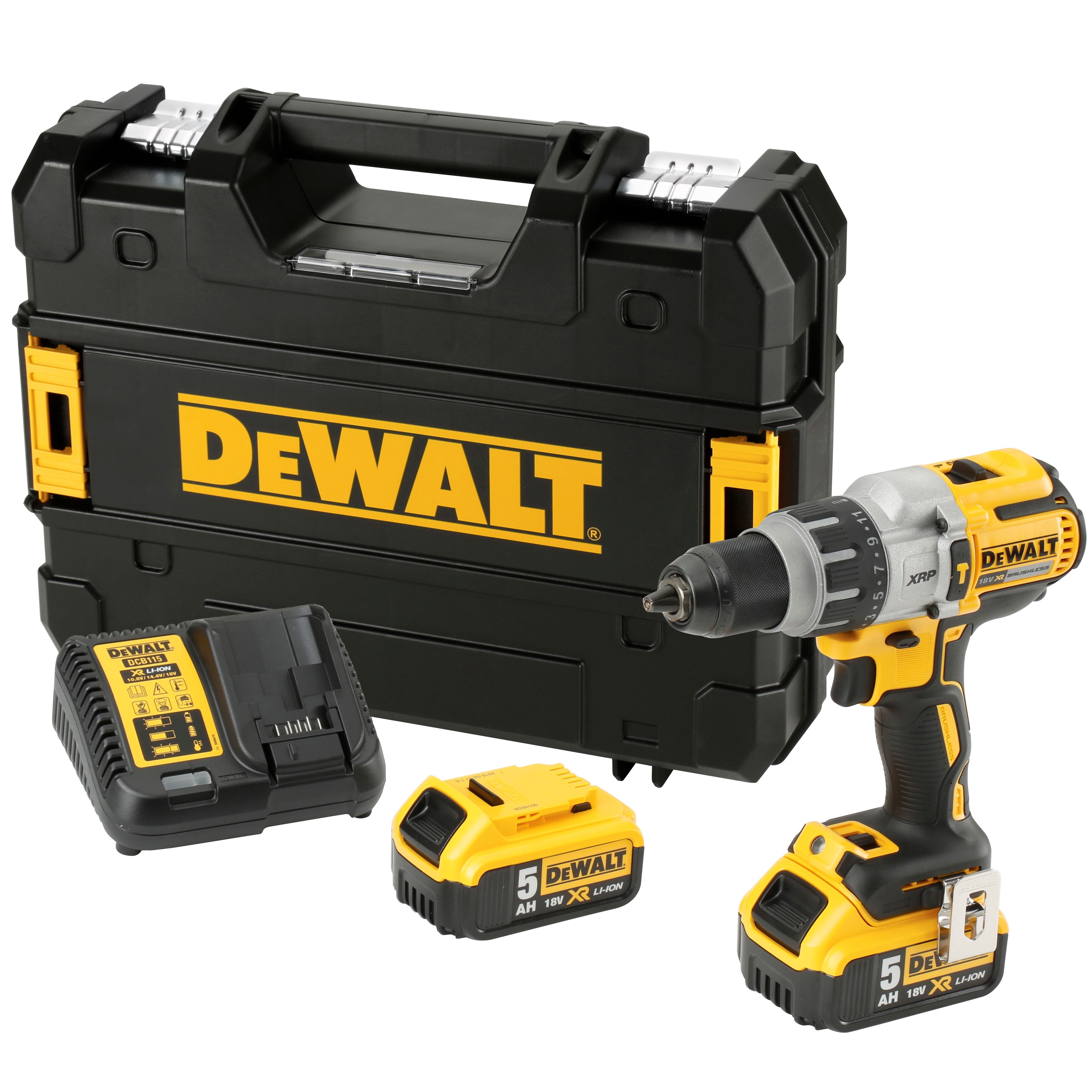 Аккумуляторная бесщеточная ударная дрель-шуруповерт DEWALT, 18 В, 2250 об/мин, 38250 уд/мин, с 2 АКБ 5 Ач и ЗУ, в кейсе TSTAK, DCD996P2