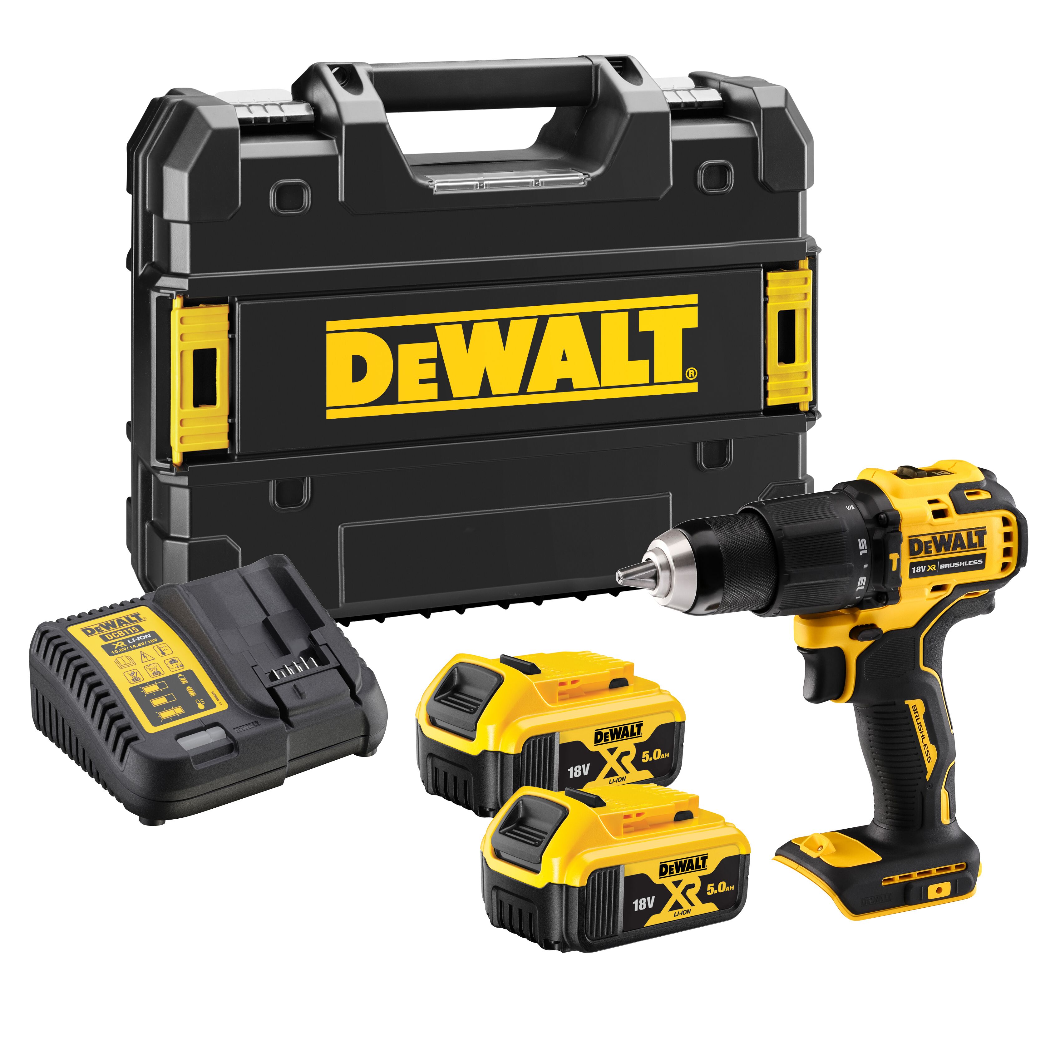 Аккумуляторная ударная дрель-шуруповерт DEWALT DCD709P2T, 18 В, 1650 об/мин, 28050 уд/мин, с 2 АКБ 5 Ач и ЗУ, в кейсе TSTAK (DCD709P2T-QW)