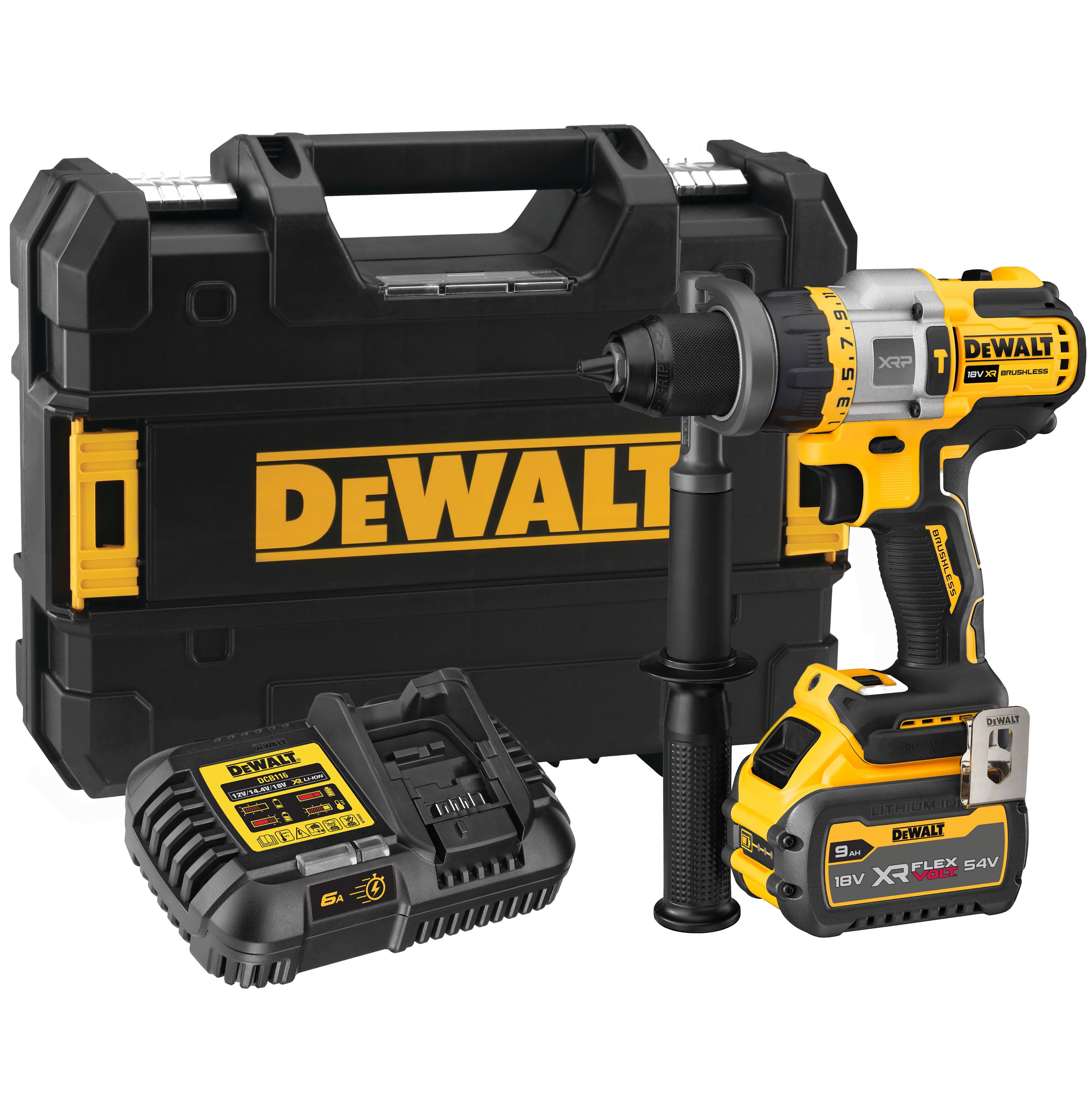 Аккумуляторная ударная дрель-шуруповерт DEWALT DCD999X1, 18 В, 2250 об/мин, 38250 уд/мин, с АКБ 9 Ач и ЗУ, в кейсе TSTAK (DCD999X1-QW)