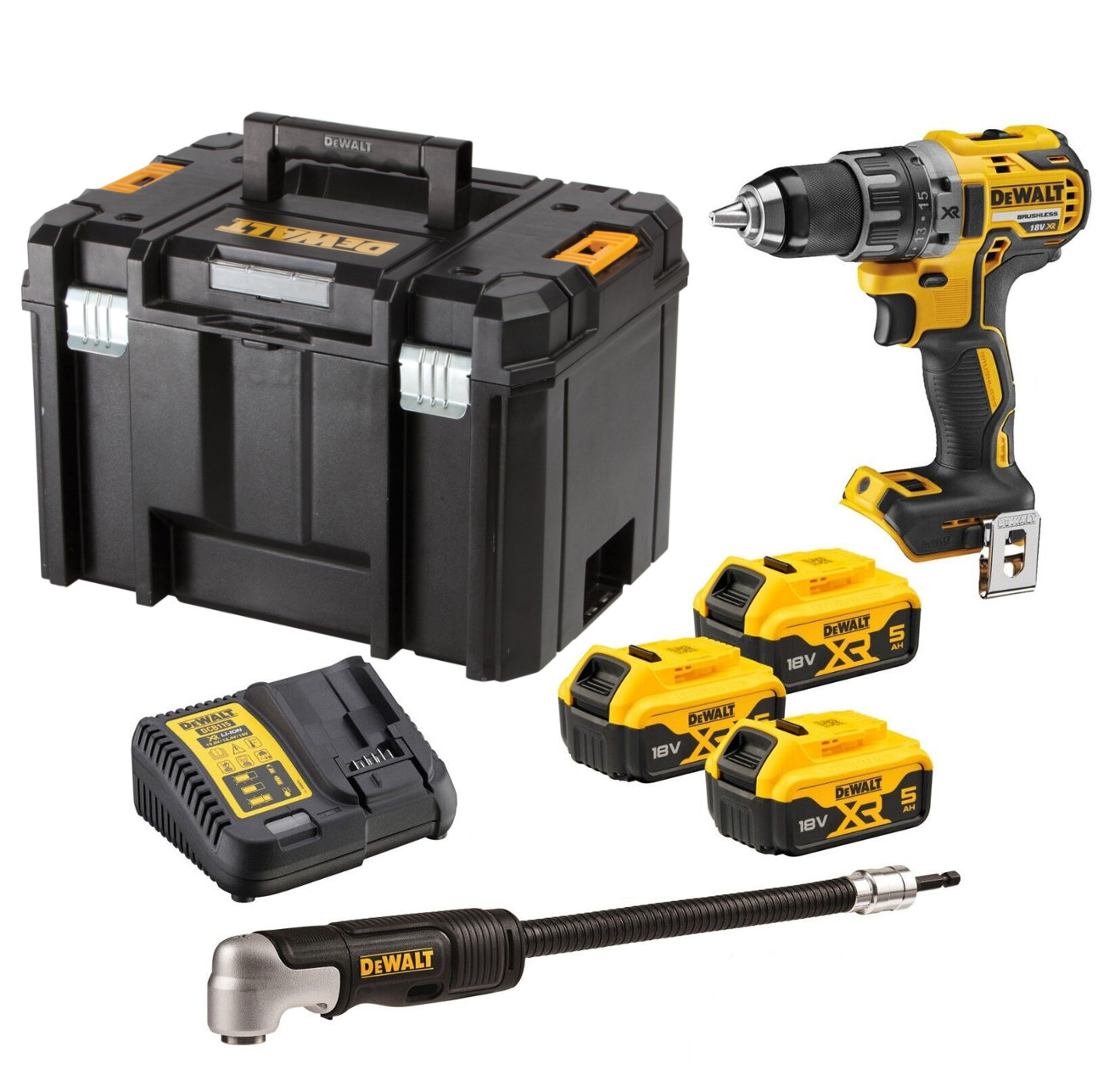 Аккумуляторная безударная бесщеточная дрель-шуруповерт DEWALT DCD791P3A-QW, 18 В, с 3 АКБ 5 Ач и ЗУ, в кейсе TSTAK