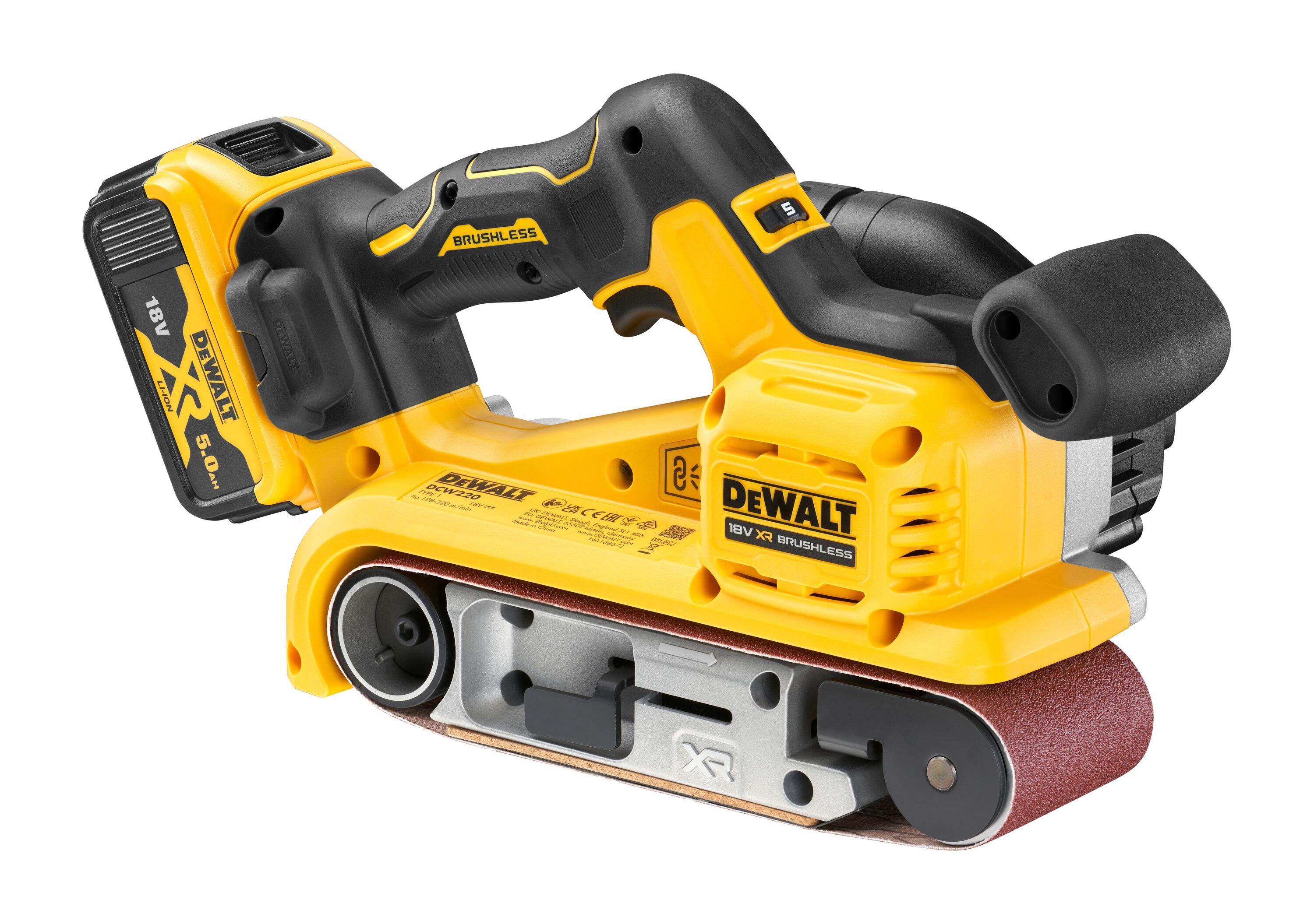 Купить DEWALT DCW220P2 аккумуляторная ленточная шлифмашина, 18 В, 320  м/мин, с 2 АКБ 5 Ач и ЗУ, в кейсе TSTAK. Цена на ДеВОЛТ ДСВ 220 П 2 в  официальном интернет-магазине DeWALT