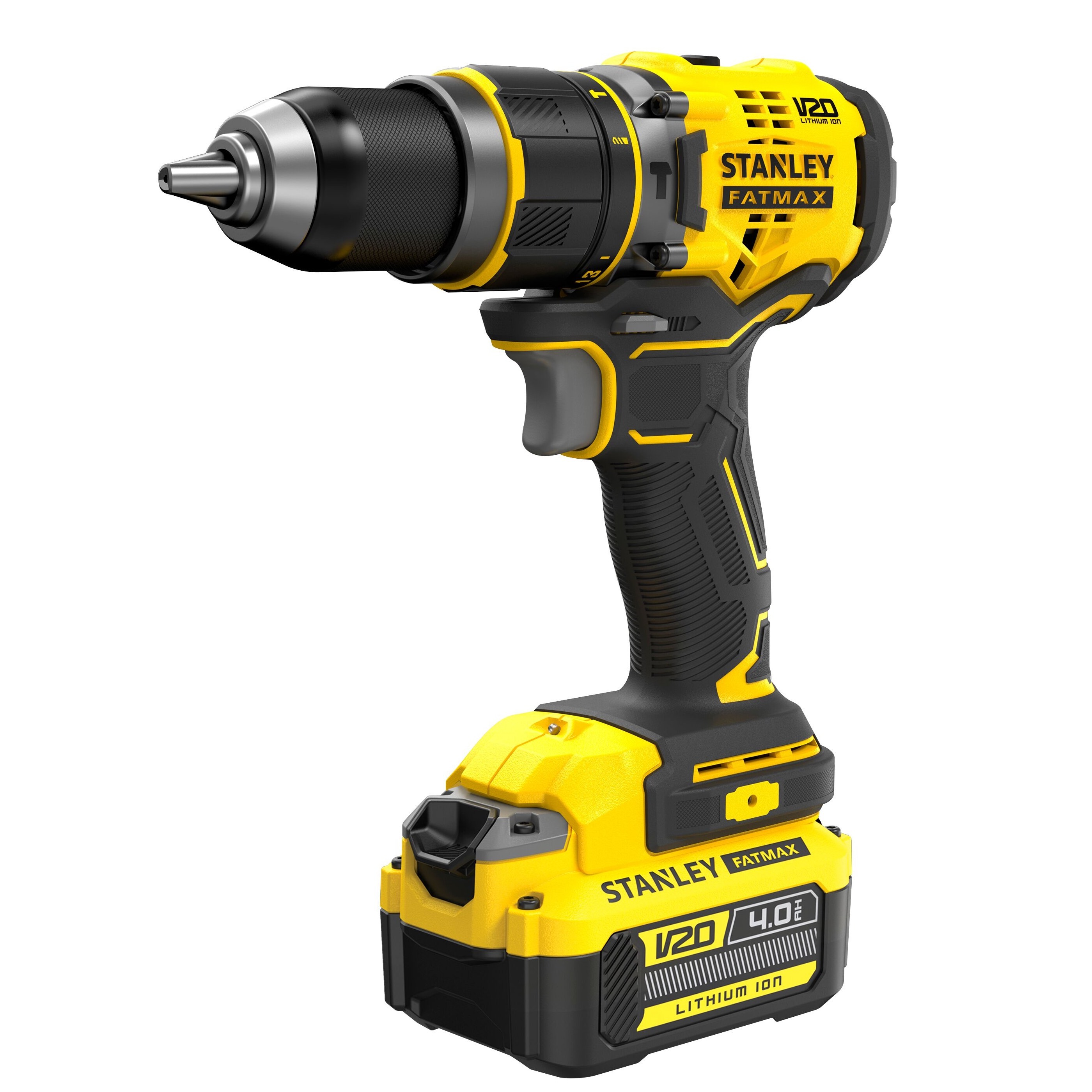 Аккумуляторная ударная дрель-шуруповерт STANLEY FATMAX V20, 18 В, 80 Нм, 2100 об/мин, 35700 уд/мин, с 2 АКБ 4 Ач и ЗУ, в кейсе, SFMCD721M2K