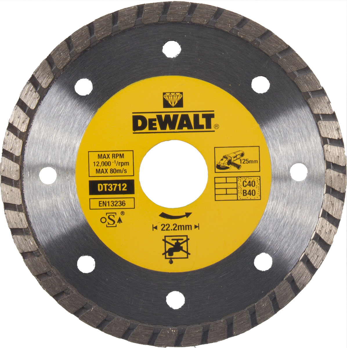 Алмазный круг DEWALT DT3712 Turbo универсальный 125 x 222 мм h7 1900₽