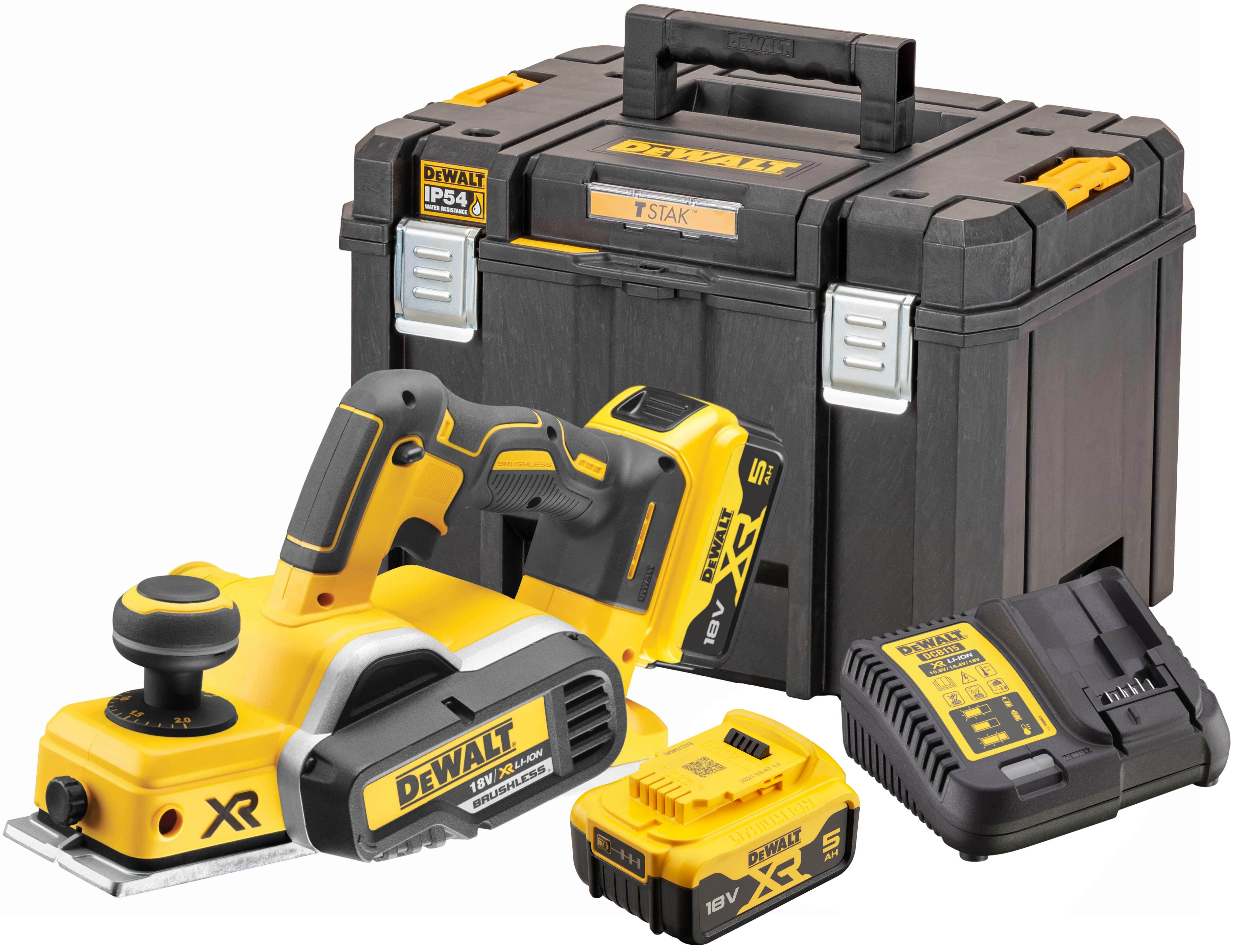 Аккумуляторный рубанок DEWALT DCP580P2 18 В 15000 обмин 82 мм с 2 АКБ 5 Ач и ЗУ в кейсе TSTAK DCP580P2-QW 77611₽