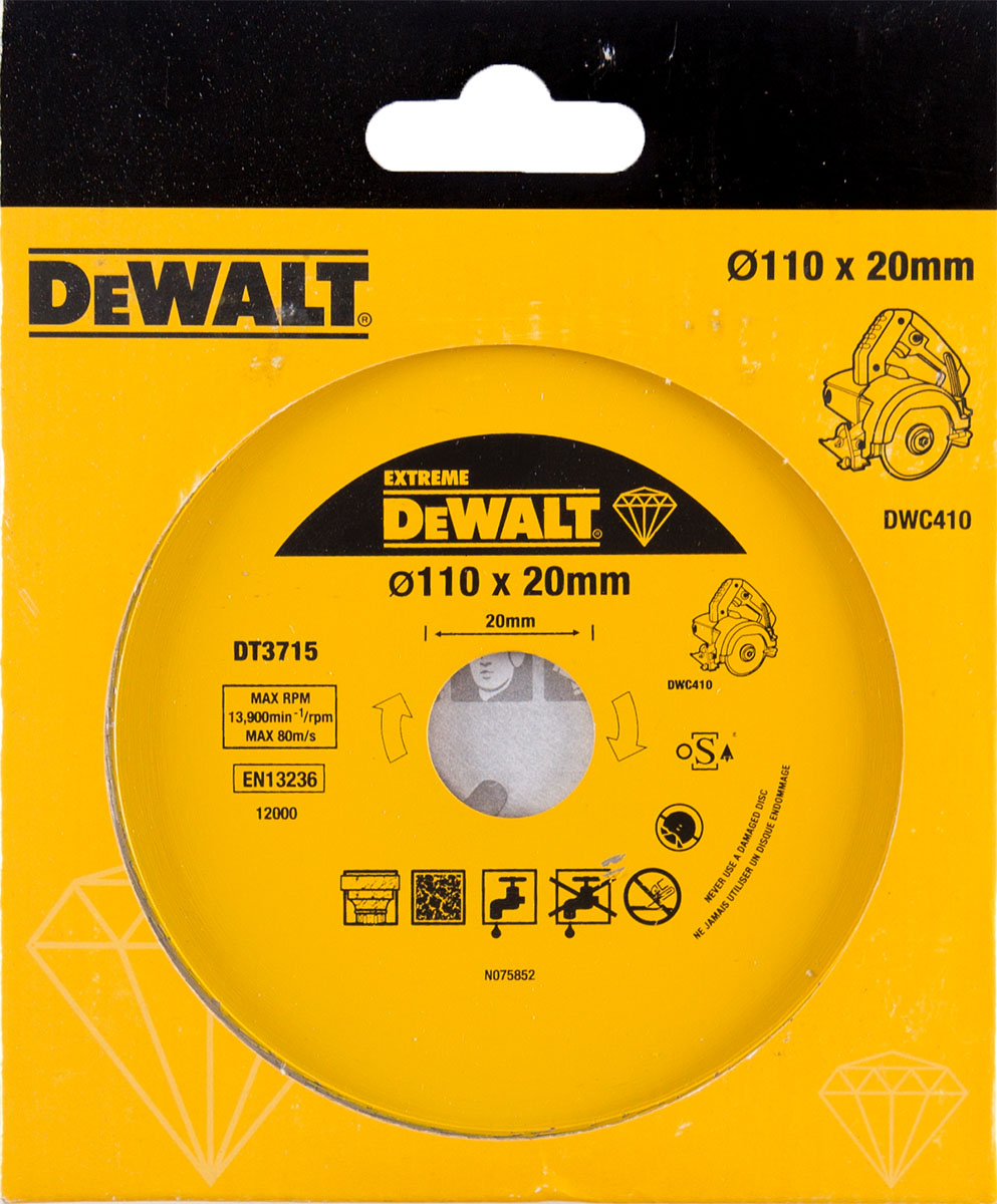 Алмазный круг сплошной по керамике DEWALT EXTREME DT3715 для плиткореза DWC410 4330₽