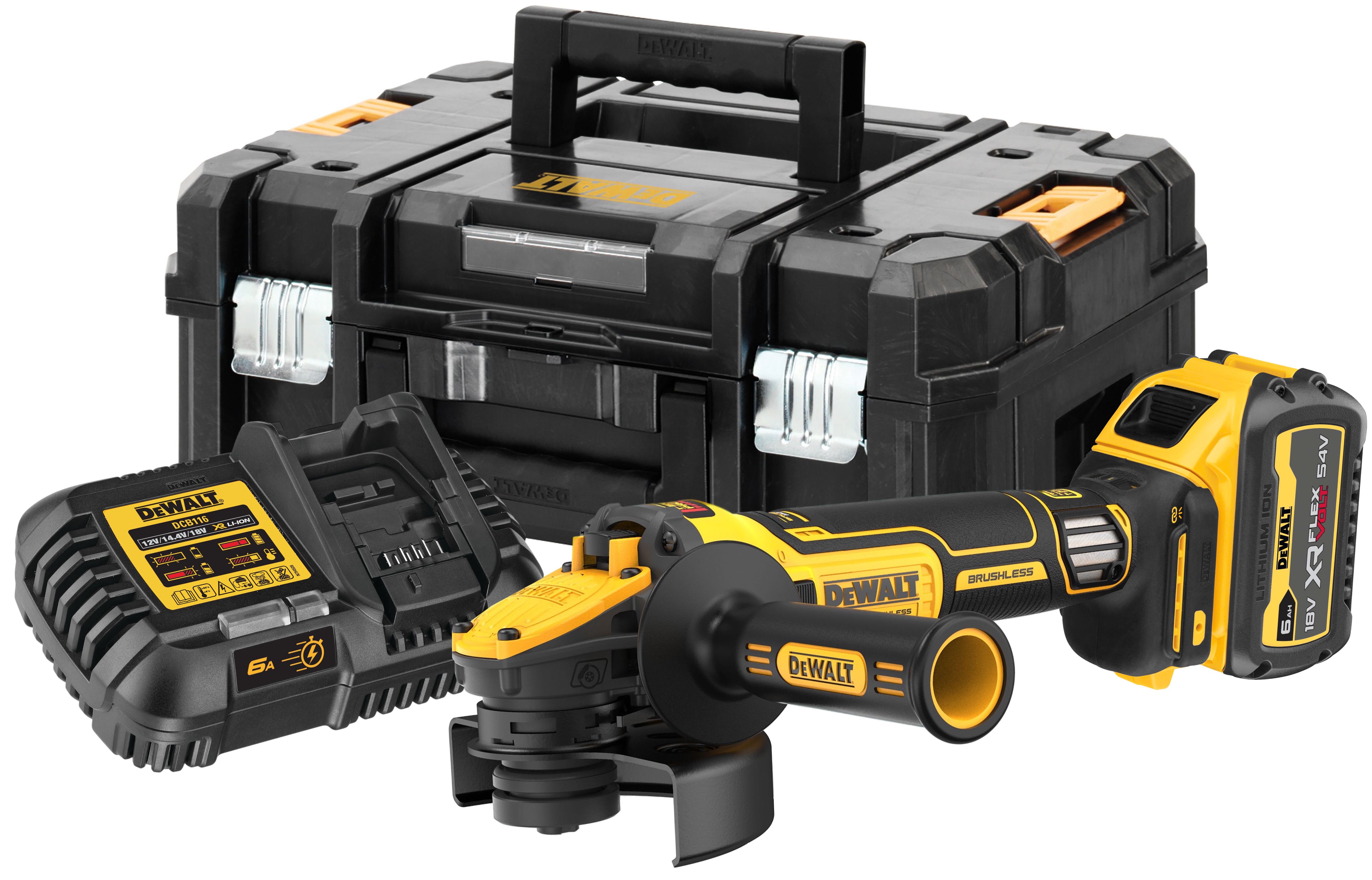 Аккумуляторная угловая шлифмашина DEWALT DCG409VST1 1854 В 125 мм 9000 обмин с АКБ 6 Ач и ЗУ в кейсе TSTAK DCG409VST1-QW 71510₽