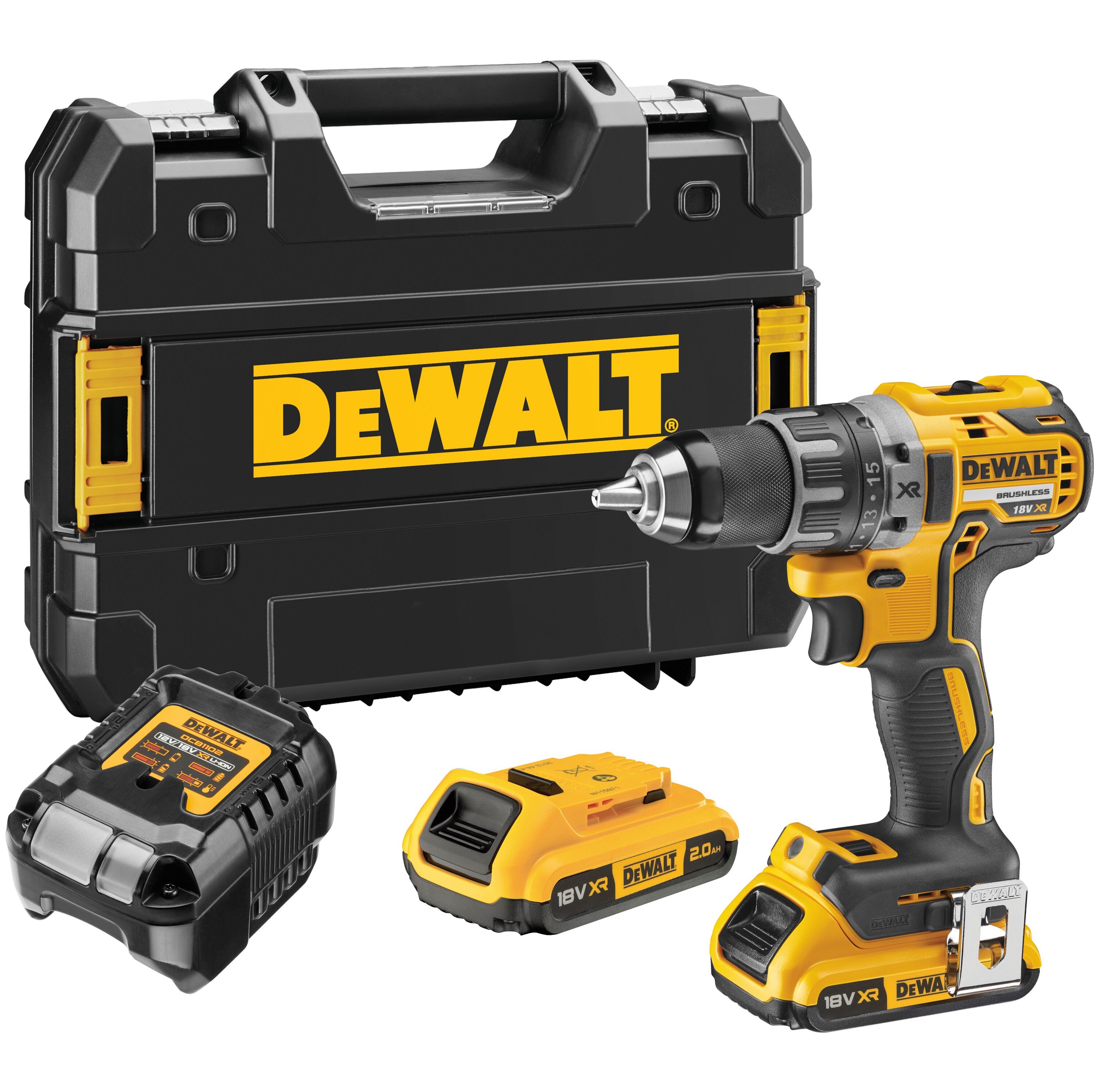 Аккумуляторная дрель-шуруповерт DEWALT DCD791D2, 18 В, 2000 об/мин, с 2 АКБ 2 Ач и ЗУ, в кейсе TSTAK (DCD791D2-QW)