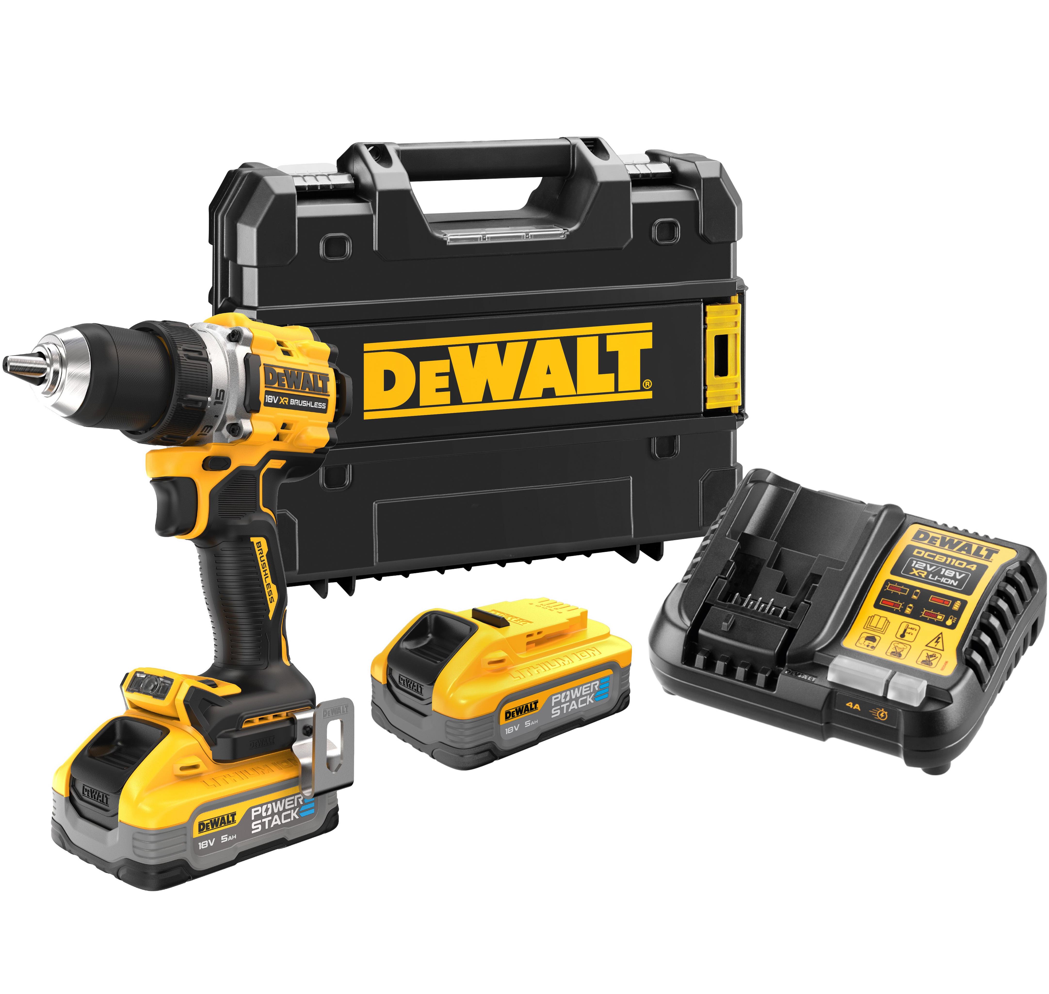 Аккумуляторная дрель-шуруповерт DEWALT DCD800H2T, 18 В, 2000 об/мин, с 2 АКБ 5 Ач и ЗУ, в кейсе TSTAK