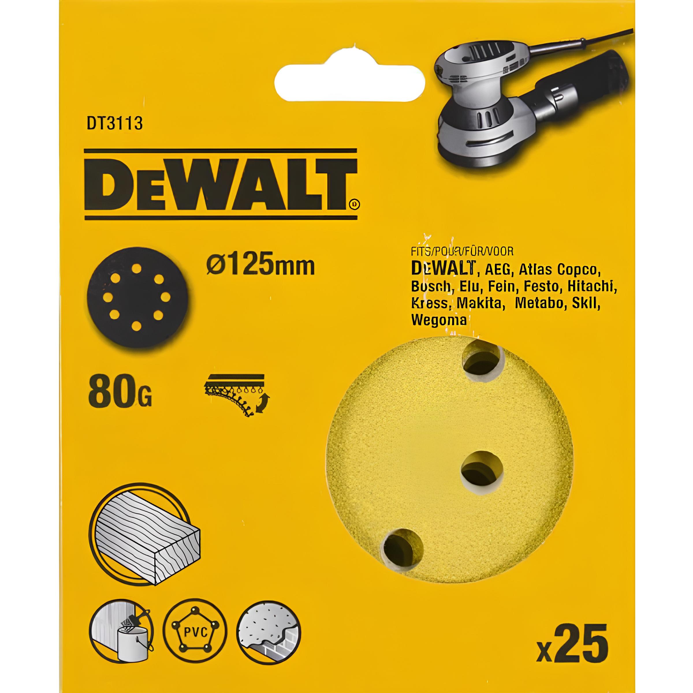 Шлифовальные круги DEWALT DT3113 125 мм 8 отверстий 80G 25 шт 1717₽