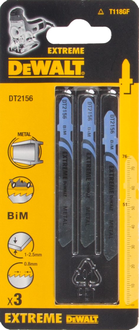 Пилка для лобзика DEWALT EXTREME DT2156 по металлу BiM 76 x 51 x 08 x 25 мм T118GF 3 шт 820₽