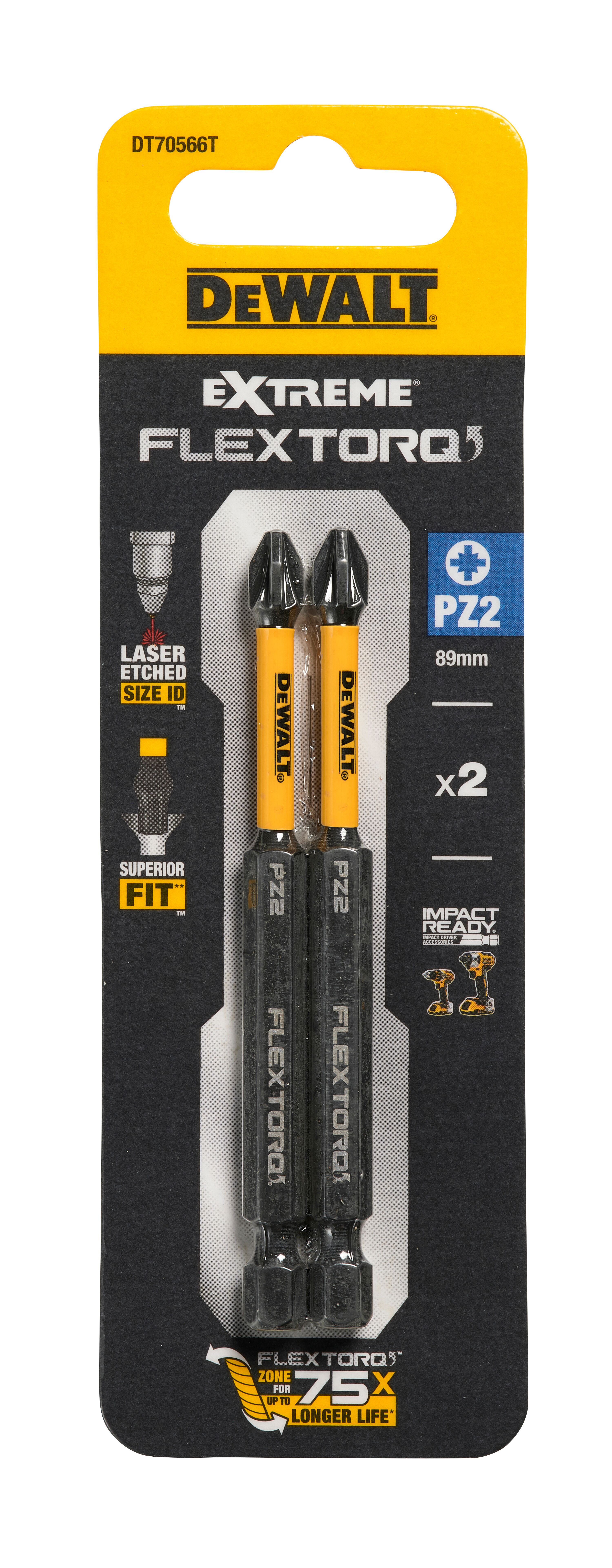 Бита DEWALT PZ2 85 мм HEX 2 шт DT70566T-QZ 470₽