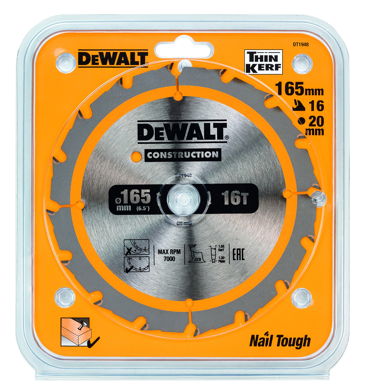 Диск пильный по дереву DEWALT CONSTRUCTION, 165х20х1 мм (DT1948-QZ)