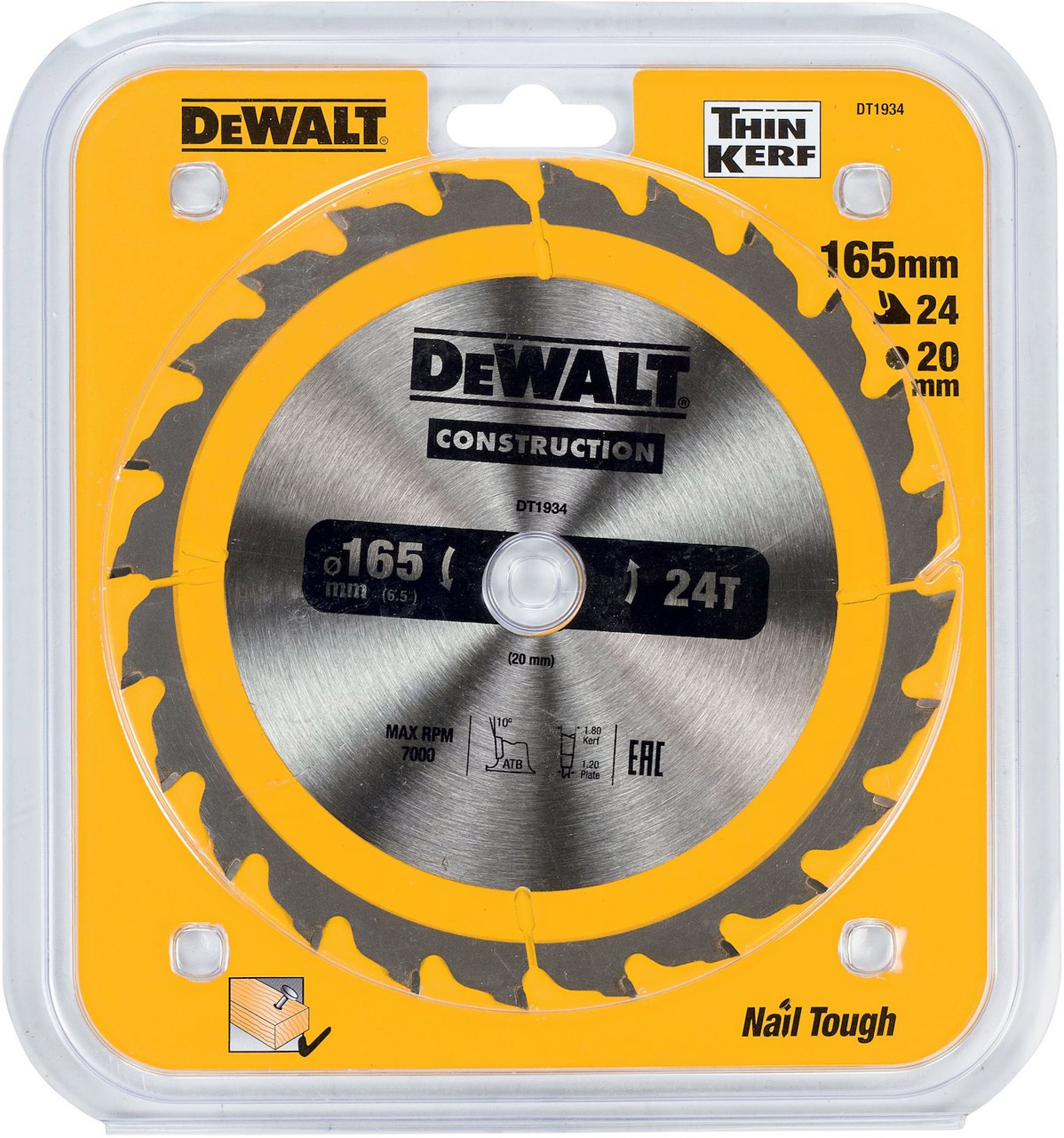 Диск пильный по дереву DEWALT CONSTRUCTION 165х20х12 мм DT1934-QZ 1910₽