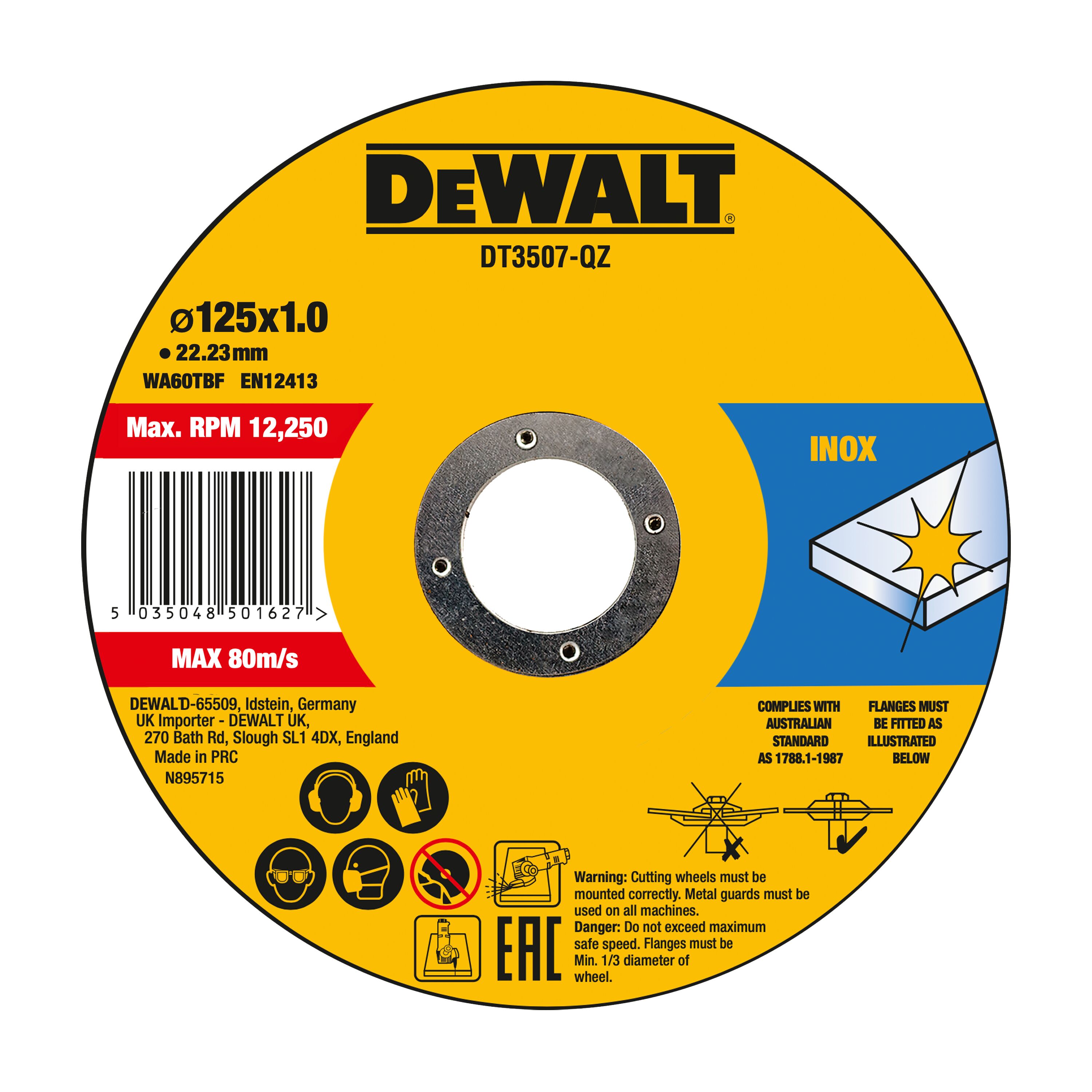 Отрезной диск DEWALT DT3507 125x1 по металлу 10 шт 1110₽
