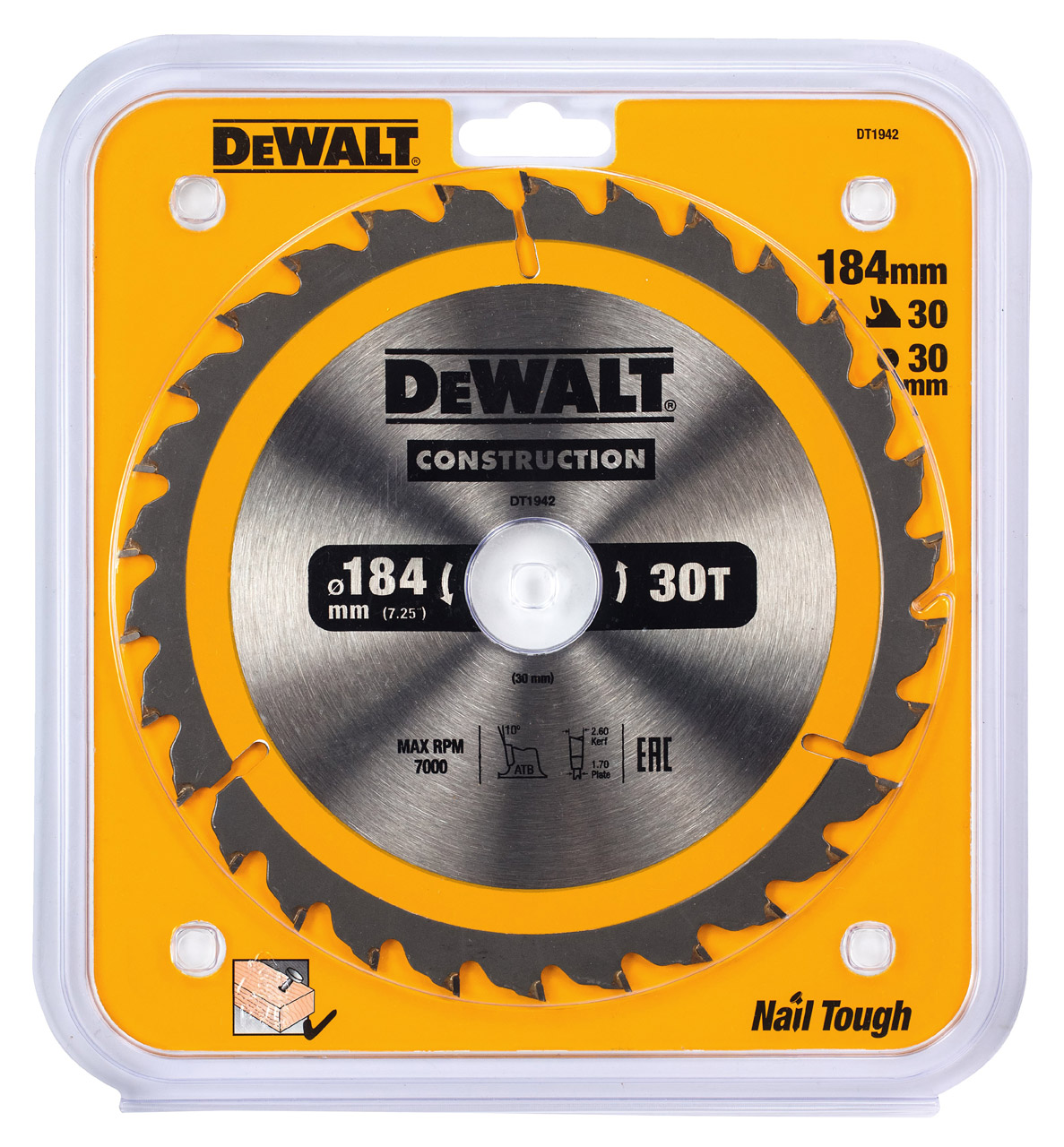 Диск пильный по дереву DEWALT CONSTRUCTION 184х30х17 мм DT1942-QZ 2160₽