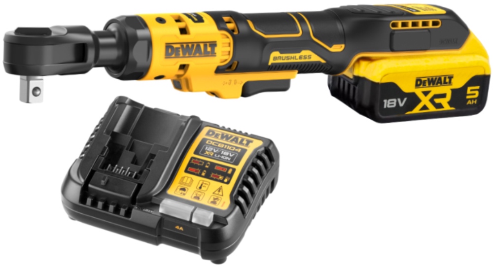 Аккумуляторный угловой гайковерт DEWALT DCF512P1 с трещоткой 18 В 95 Нм 250 обмин с АКБ 5 Ач и ЗУ DCF512P1N-XJ 52740₽