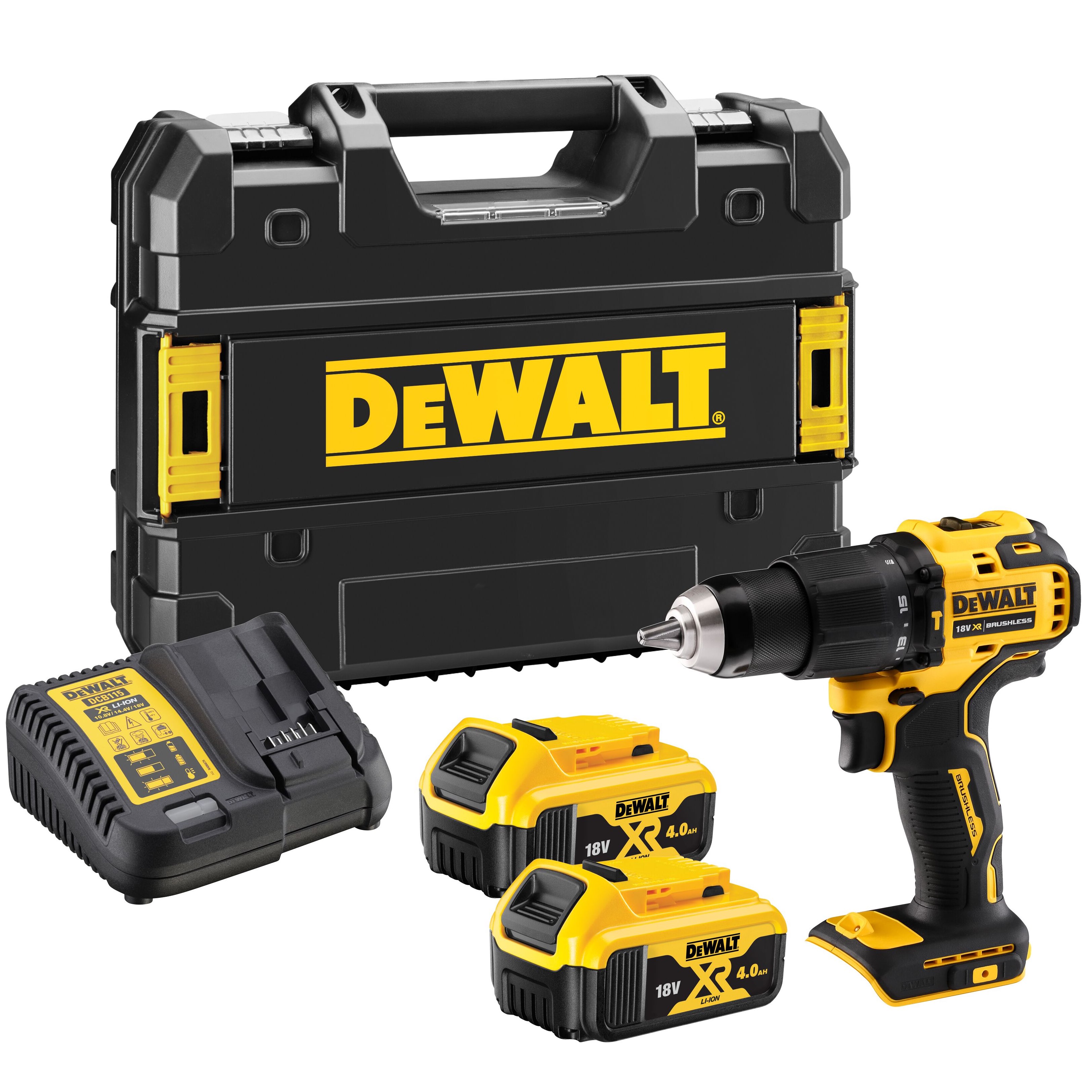 Аккумуляторная ударная дрель-шуруповерт DEWALT DCD709M2T, 18 В, 1650 об/мин, 28050 уд/мин, с 2 АКБ 4 Ач и ЗУ, в кейсе TSTAK (DCD709M2T-QW)