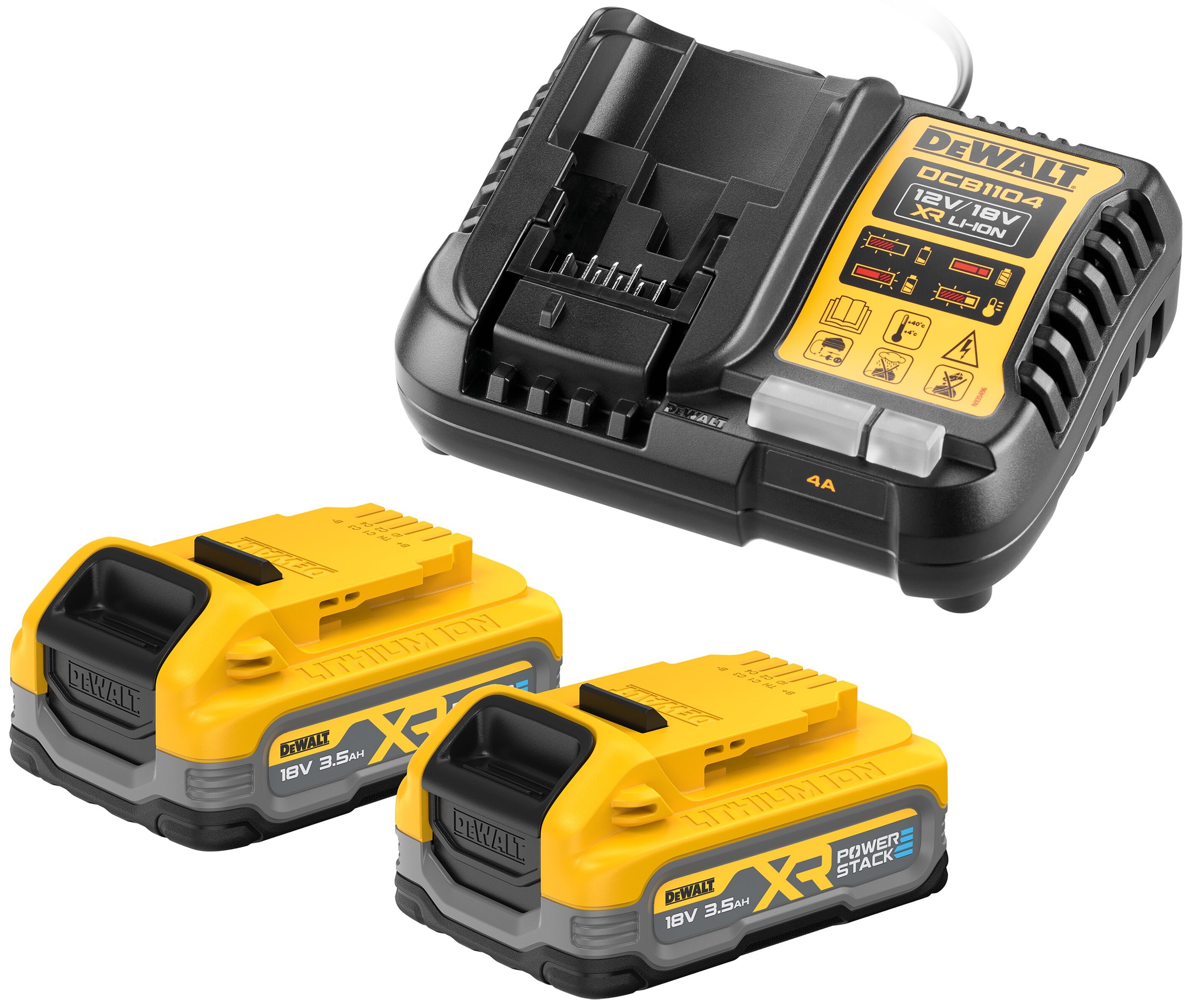 Набор DEWALT DCB1104S2 2 АКБ POWERSTACK DCBP318 Li-Ion 18 В 35 Ач и зарядное устройство DCB1104 1218 В 4 A 40560₽