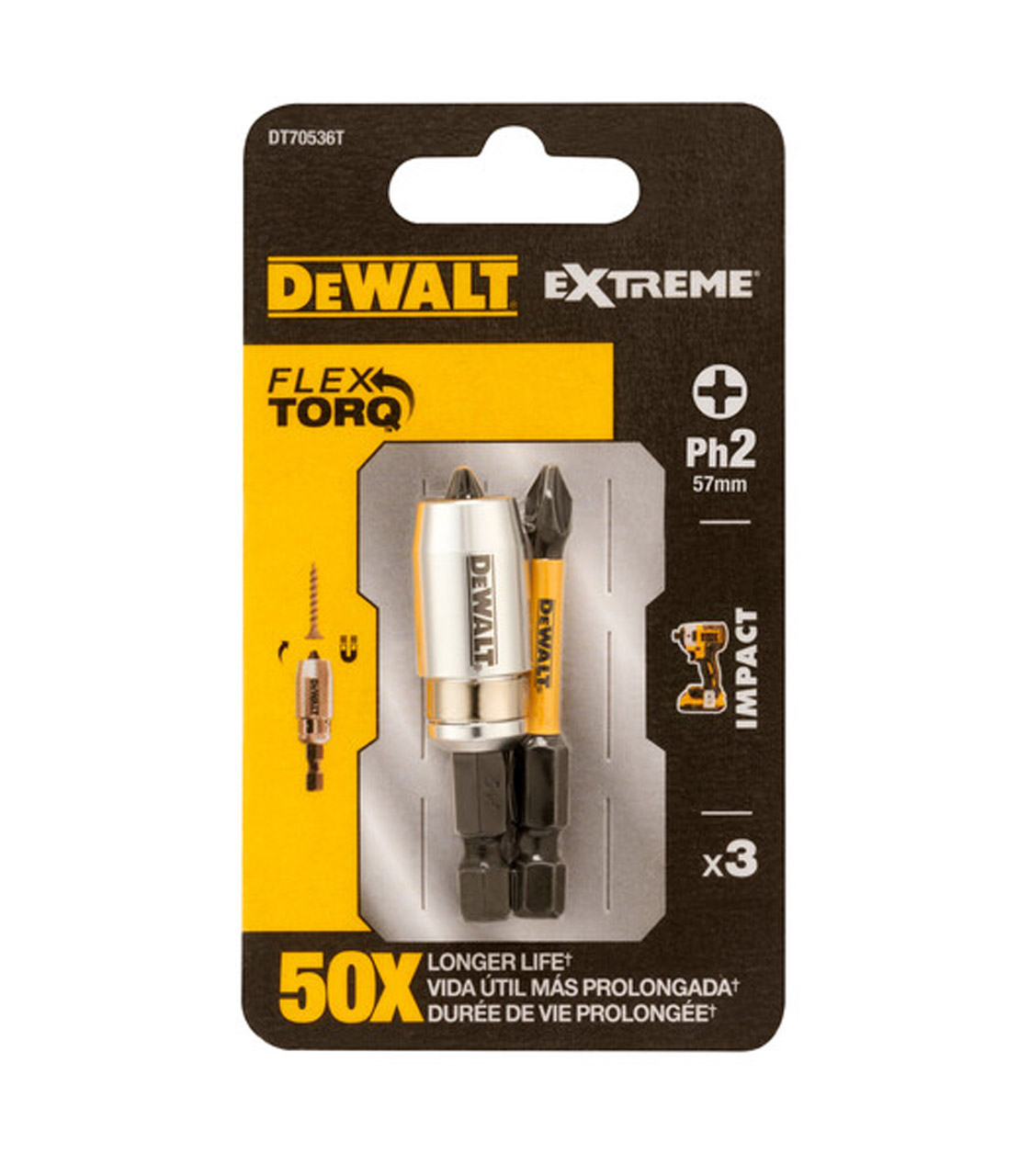 Биты DEWALT DT70536T FLEXTORQ PH2 50 мм c магнитным держателем 690₽