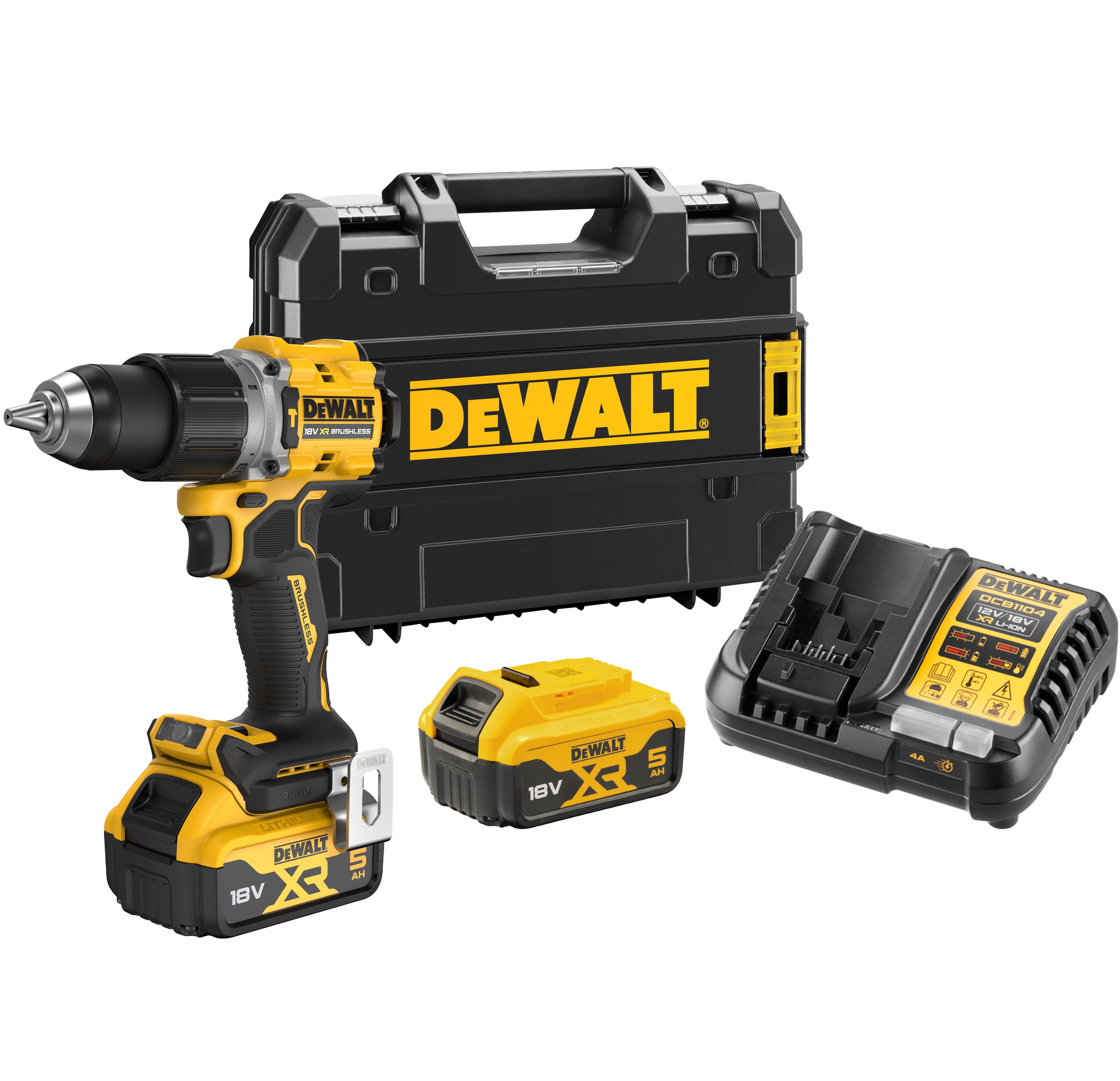 Аккумуляторная ударная дрель-шуруповерт DEWALT DCD805P2T, 18 В, 2000 об/мин, 34000 уд/мин, с 2 АКБ 5 Ач и ЗУ, в кейсе TSTAK (DCD805P2T-QW)