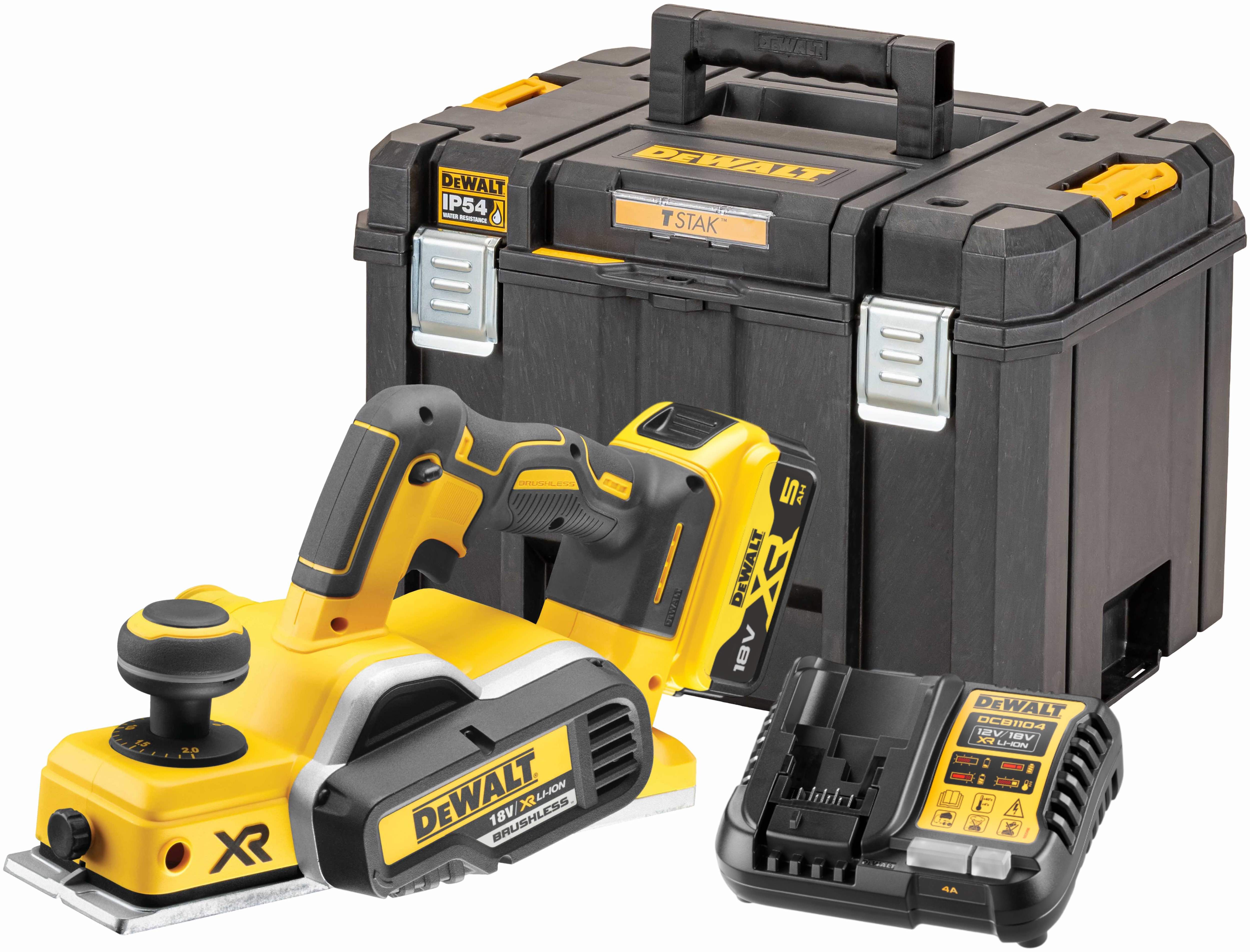 Аккумуляторный рубанок DEWALT DCP580P1T 18 В 15000 обмин 82 мм с АКБ 5 Ач и ЗУ в кейсе TSTAK DCP580P1NT-XJ 63190₽