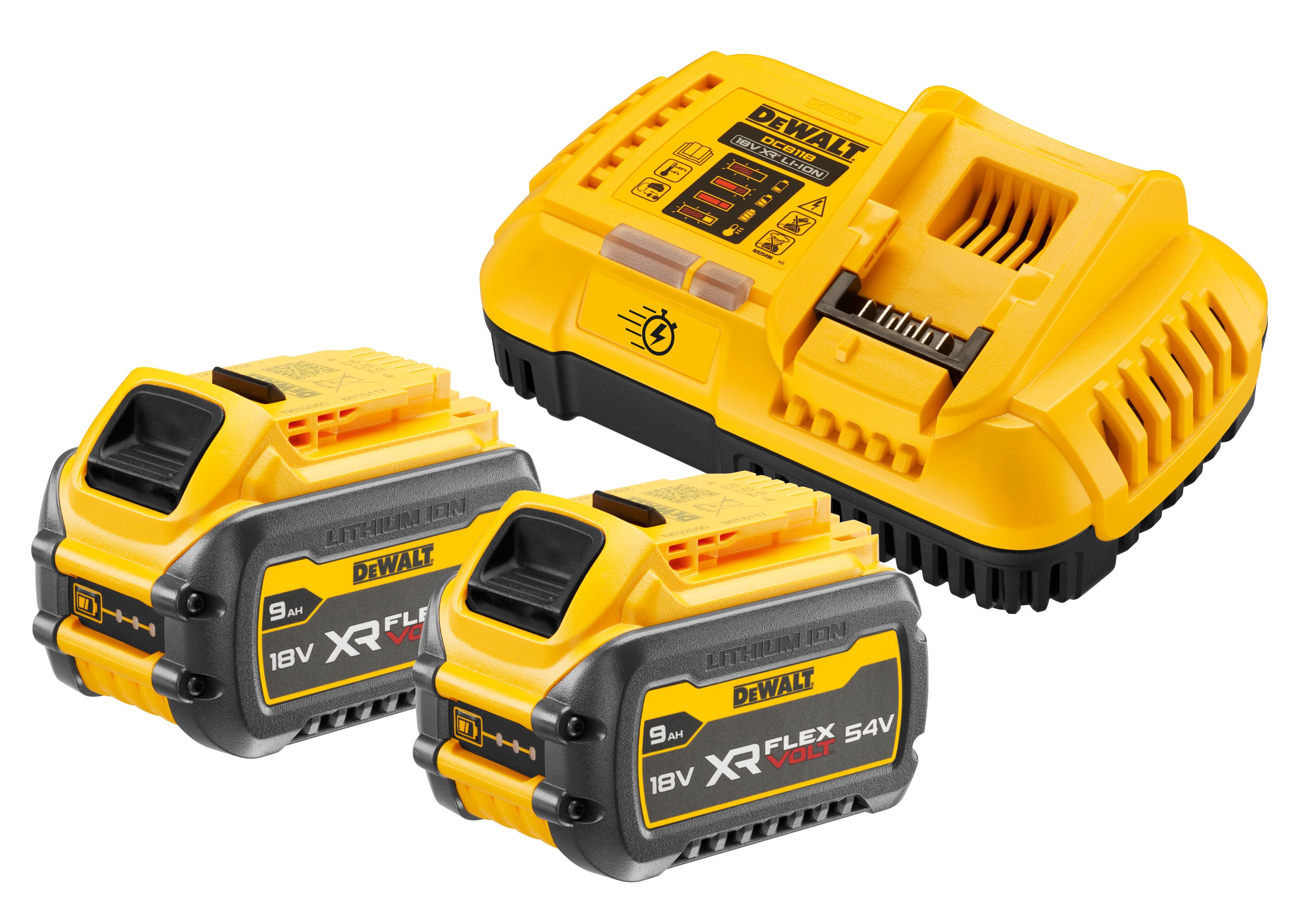 Набор DEWALT 2 АКБ DCB547 Li-Ion 1854 В 93 Ач и быстрое зарядное устройство DCB118 1854 В 8 А DCB118X2 58190₽