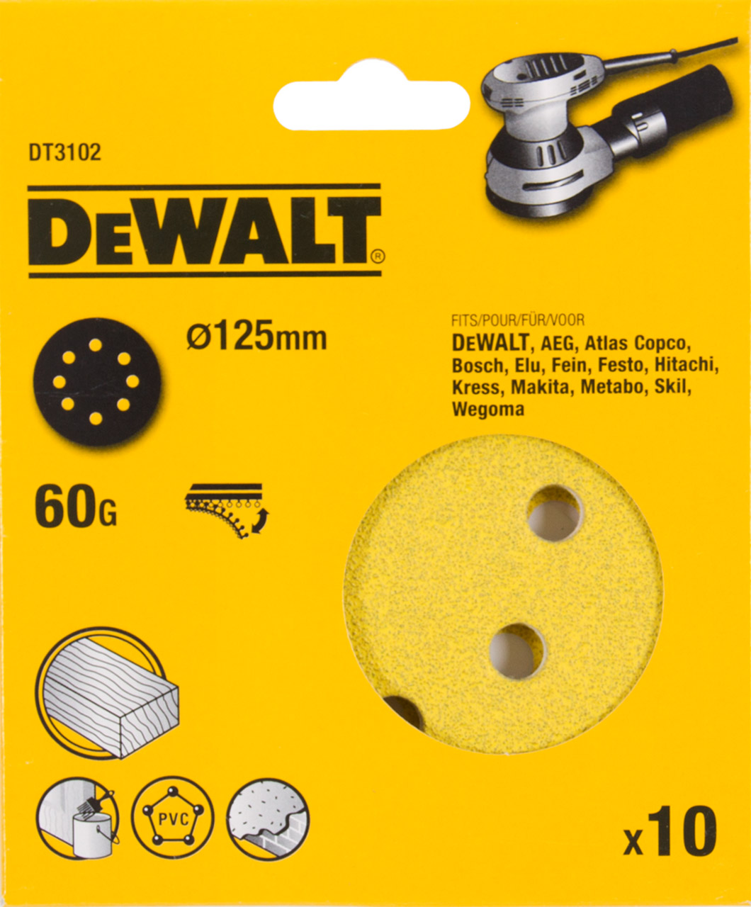 Шлифовальные круги DEWALT DT3102 125 мм 8 отверстий 60G 10 шт 870₽