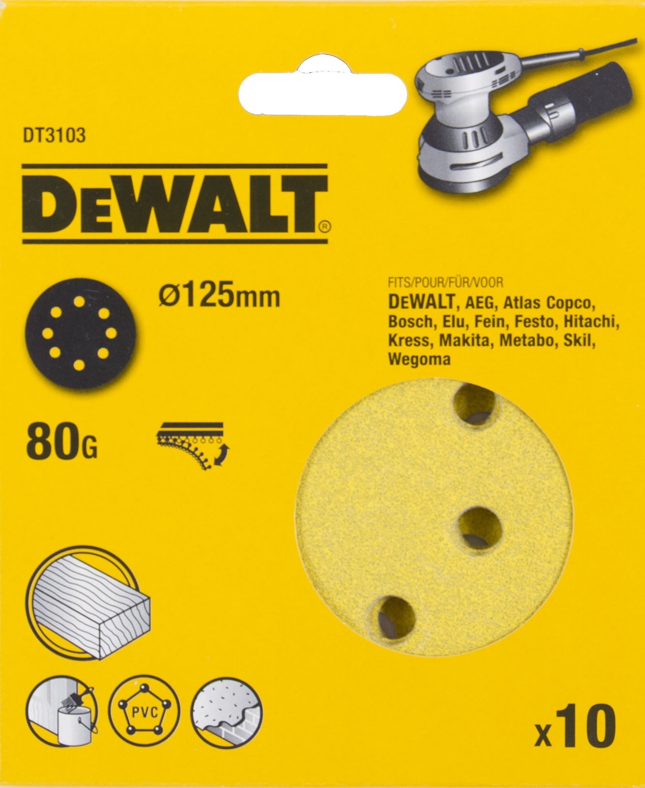 Шлифовальные круги DEWALT DT3103 125 мм 8 отверстий 80G 10 шт 1020₽
