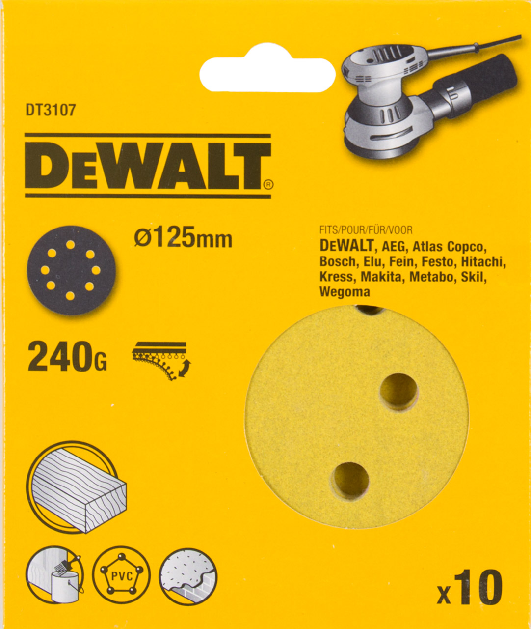 Шлифовальные круги DEWALT DT3107 125 мм 8 отверстий 240G 10 шт 930₽