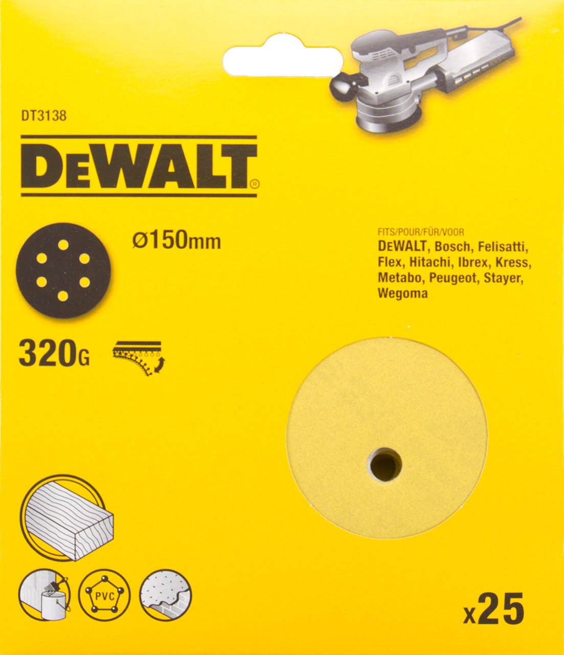 Шлифкруги DEWALT DT3138 150 мм 6 отверстий 320G 25 шт 1990₽