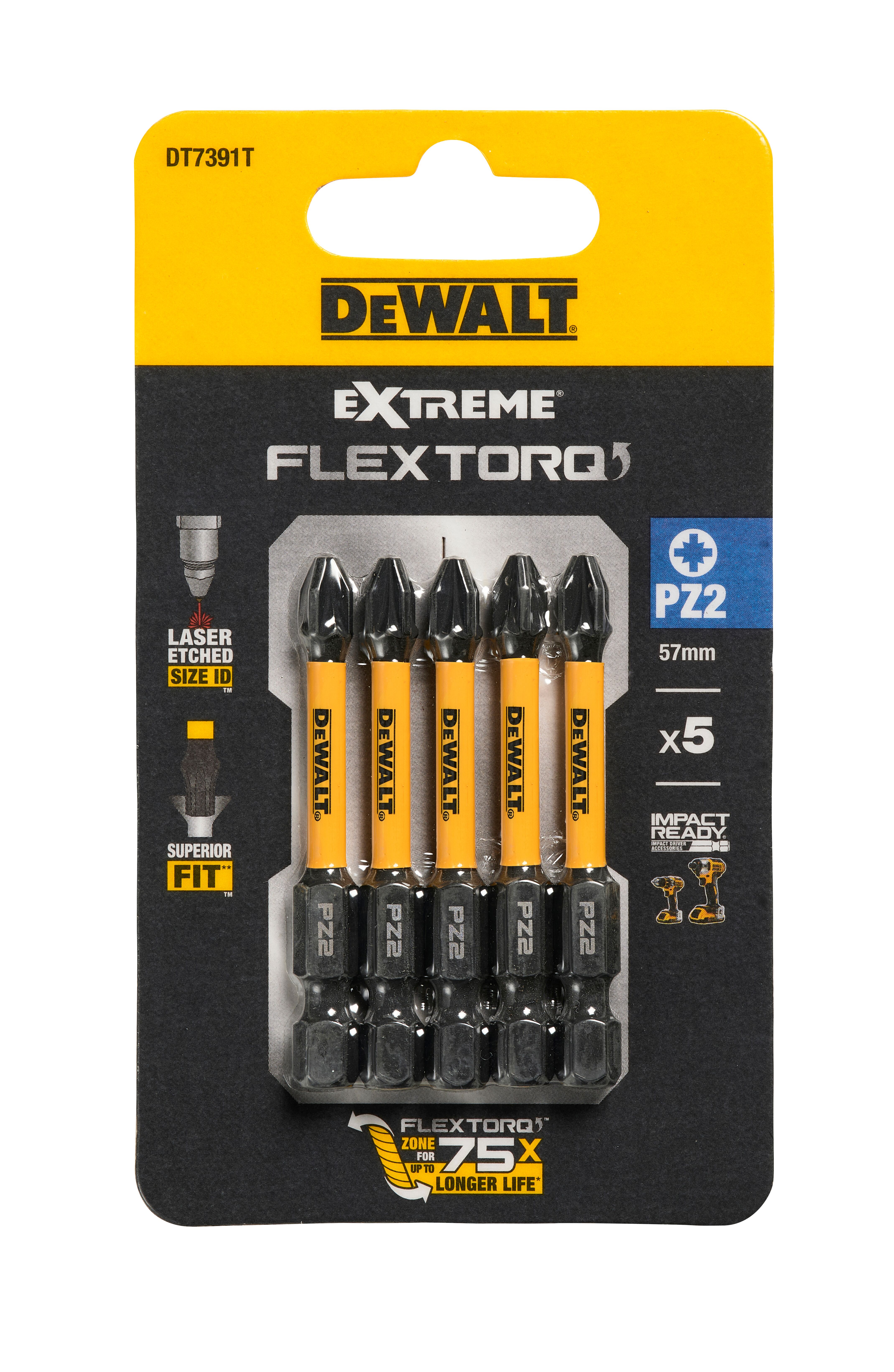 Бита DEWALT PZ2 57 мм HEX 5 шт DT7391T-QZ 790₽