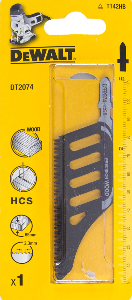 Пилка для лобзика DEWALT DT2074, по дереву, 112 x 74 x 2.3 x 65 мм, HCS, 5 шт