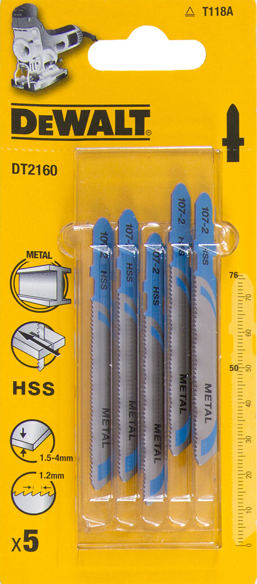 Пилка для лобзика DEWALT DT2160, по металлу HSS 76 x 50 x 1.2 x 4 мм, T118A
