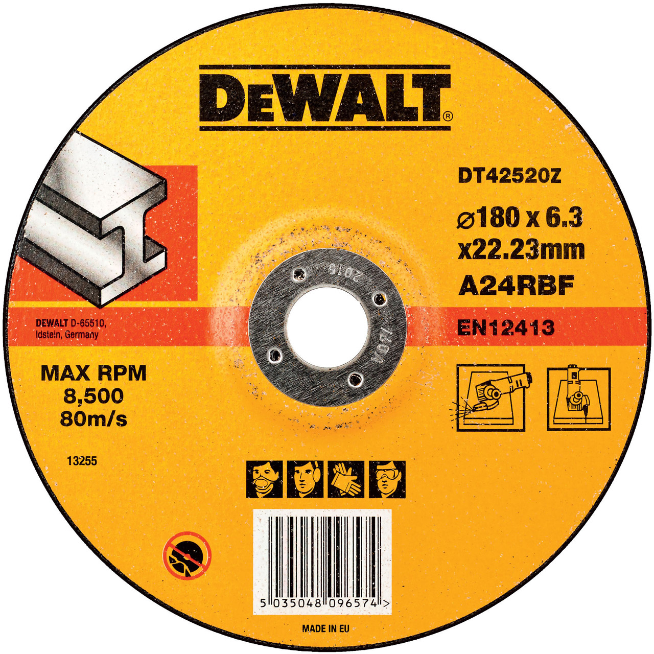 Круг обдирочный по металлу DEWALT DT42520Z, INDUSTRIAL, 180 x 22.2 x 6.3 мм