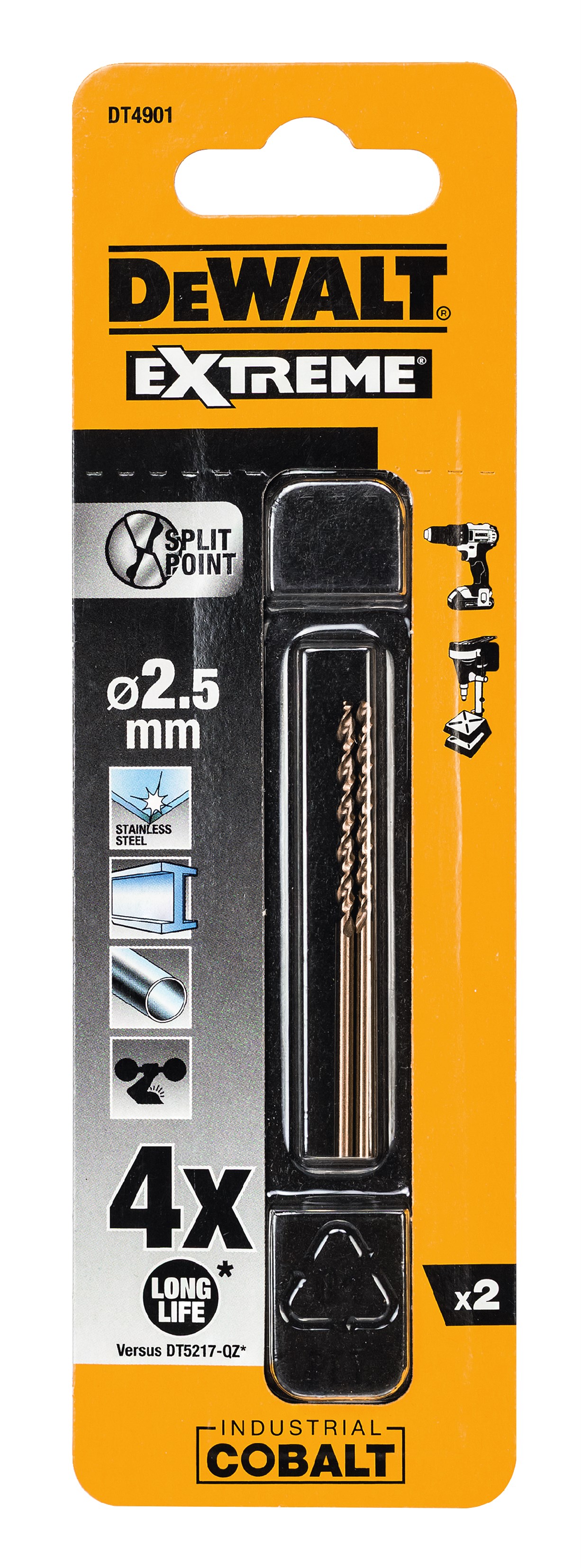 Сверло DEWALT DT4901 по металлу COBALT 5 25 x 57 x 30 мм 2 шт 480₽