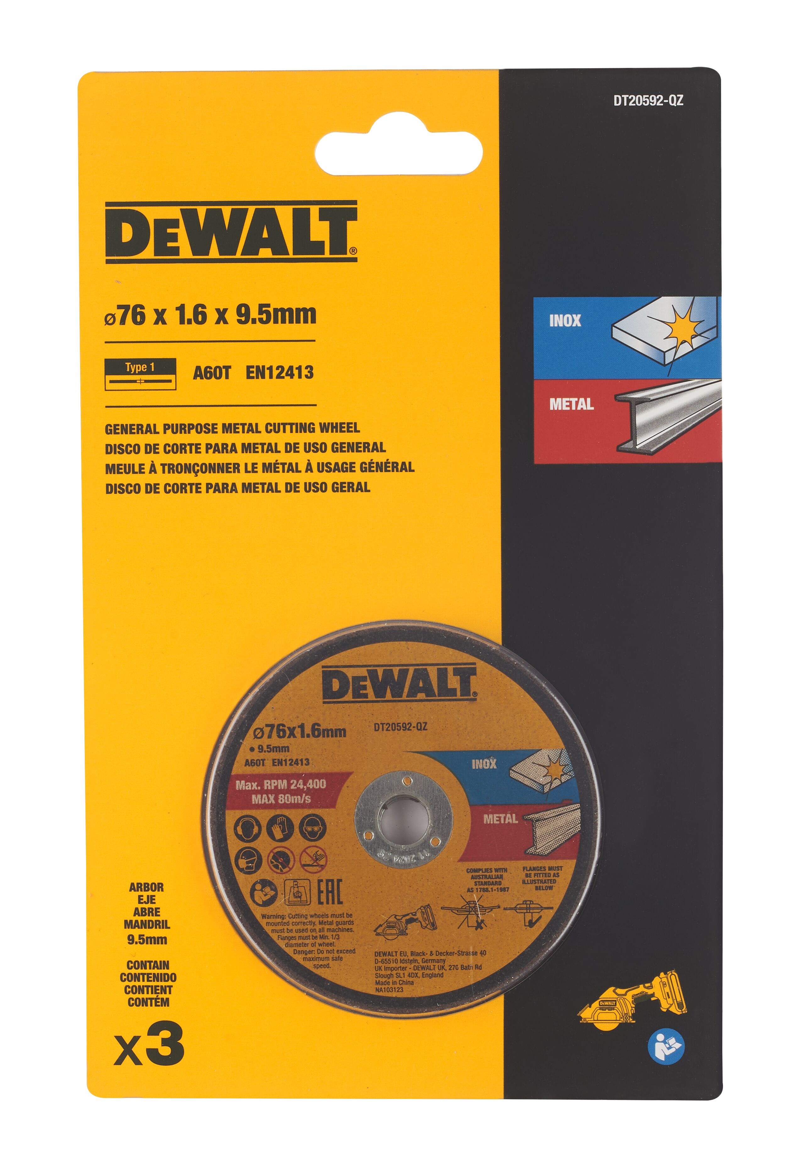Отрезной диск DEWALT по металлу 76x10 мм 3 шт DT20592 590₽