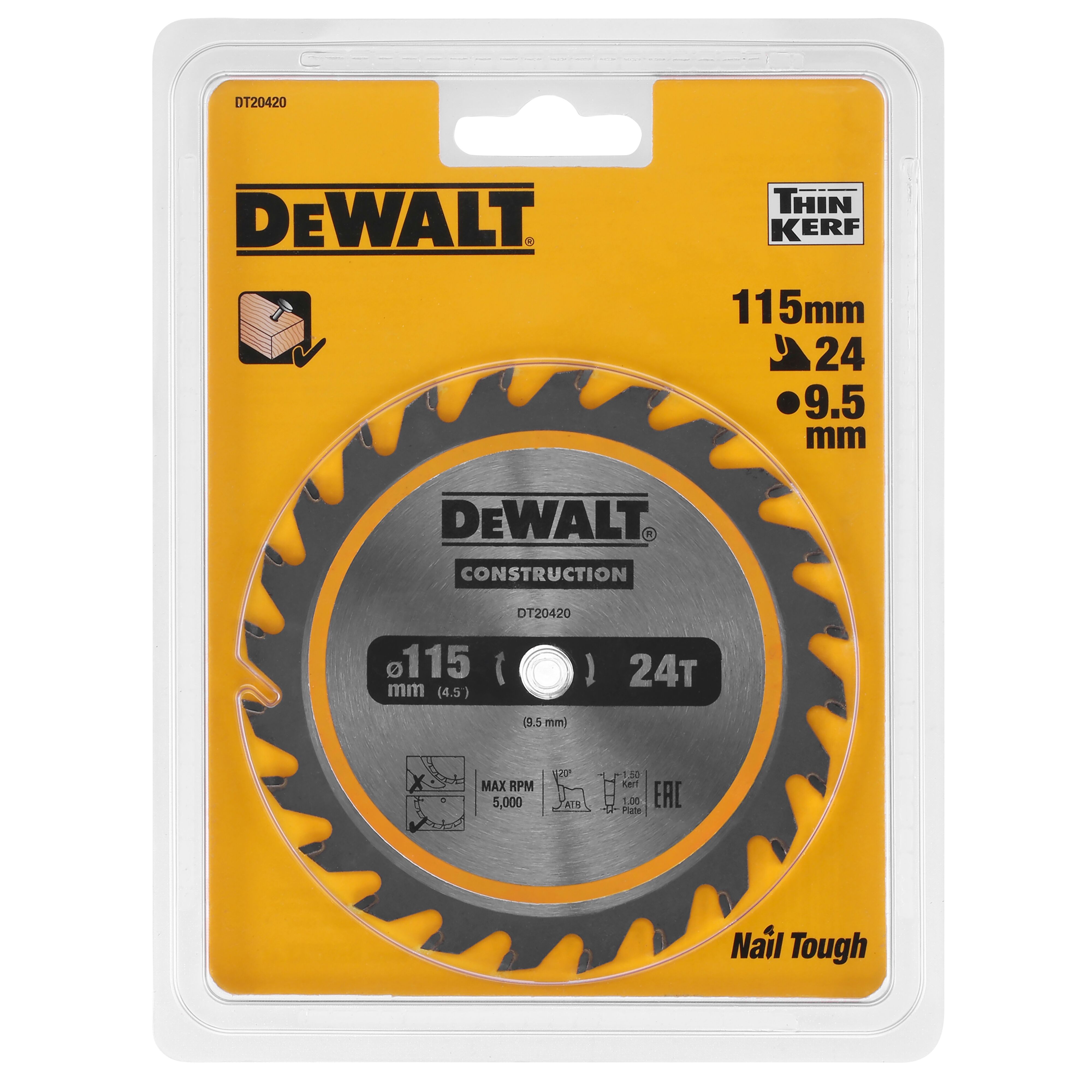 Диск пильный по дереву DEWALT CONSTRUCTION 115х95х15 мм DT20420-QZ 1090₽