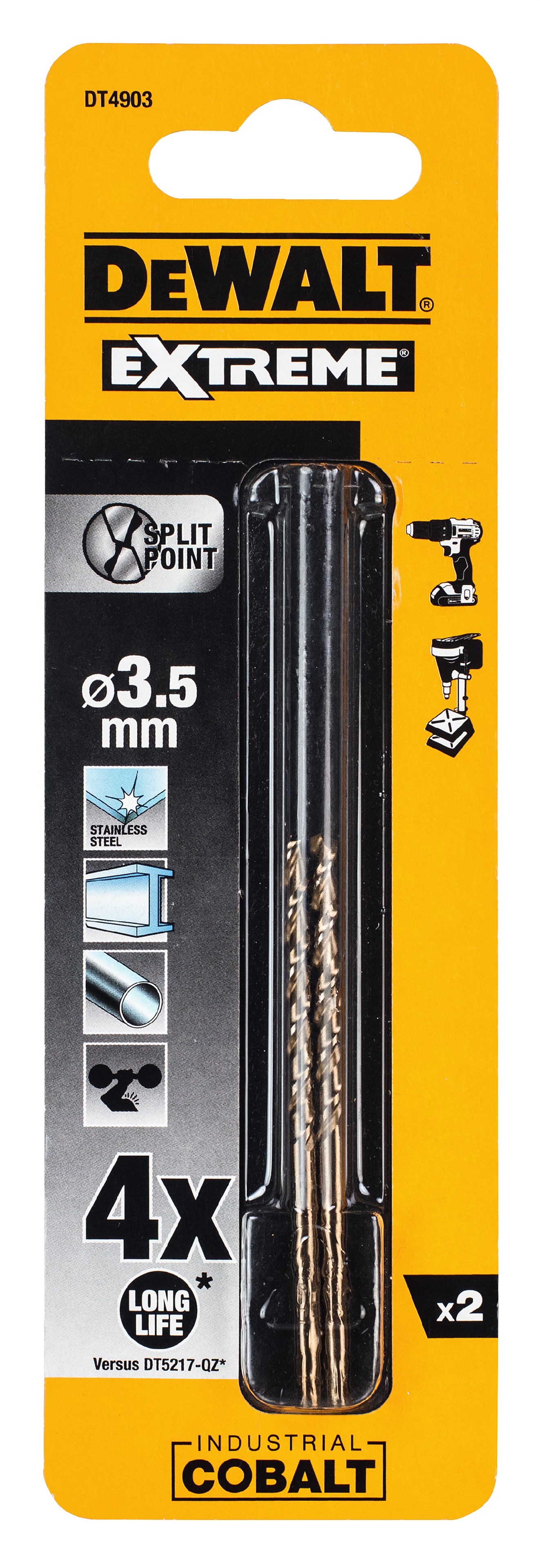 Сверло DEWALT DT4903 по металлу COBALT 5 35 x 70 x 39 мм 2 шт 610₽