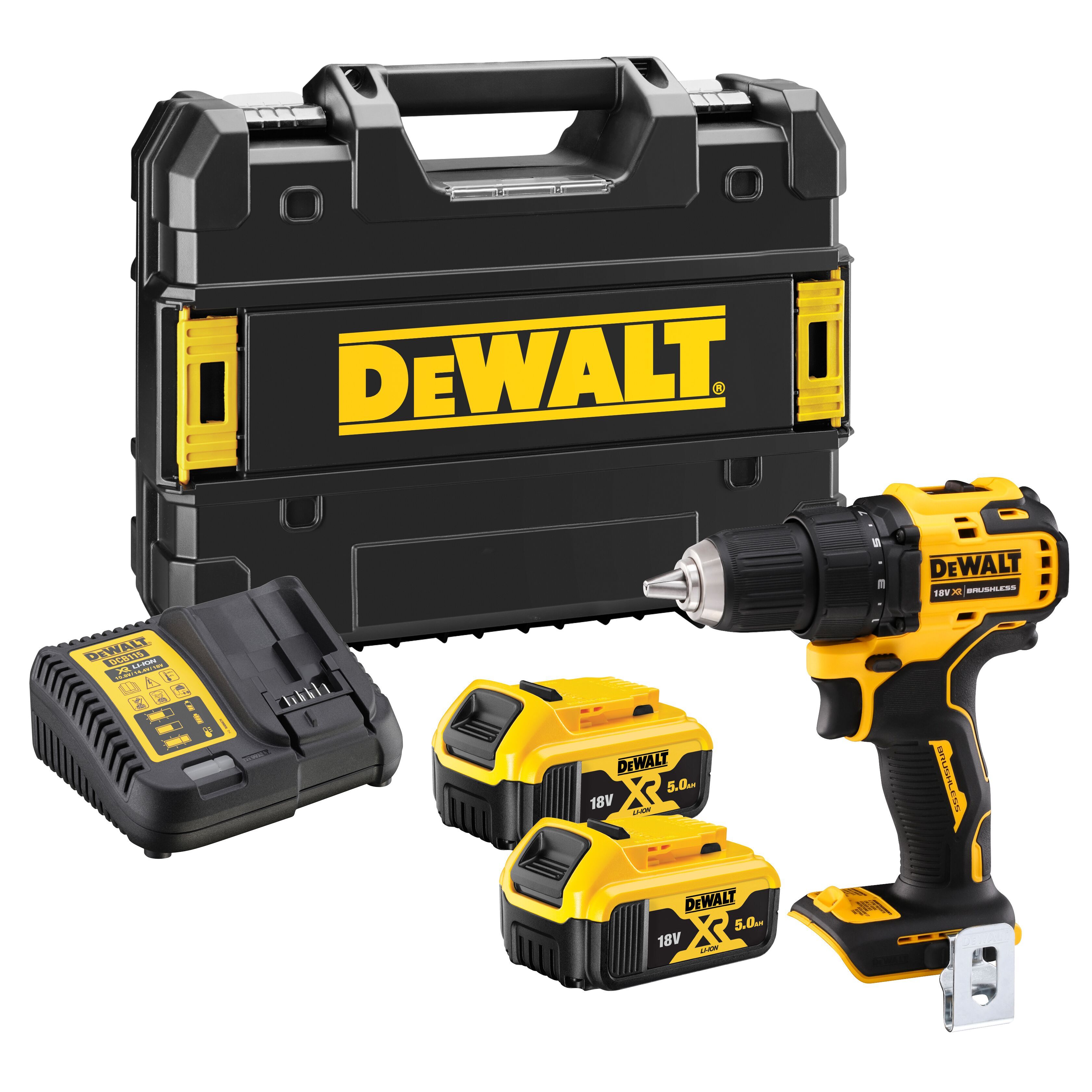 Аккумуляторная дрель-шуруповерт DEWALT DCD708P2T, 18 В, 1650 об/мин, с 2 АКБ 5 Ач и ЗУ, в кейсе TSTAK (DCD708P2T-QW)