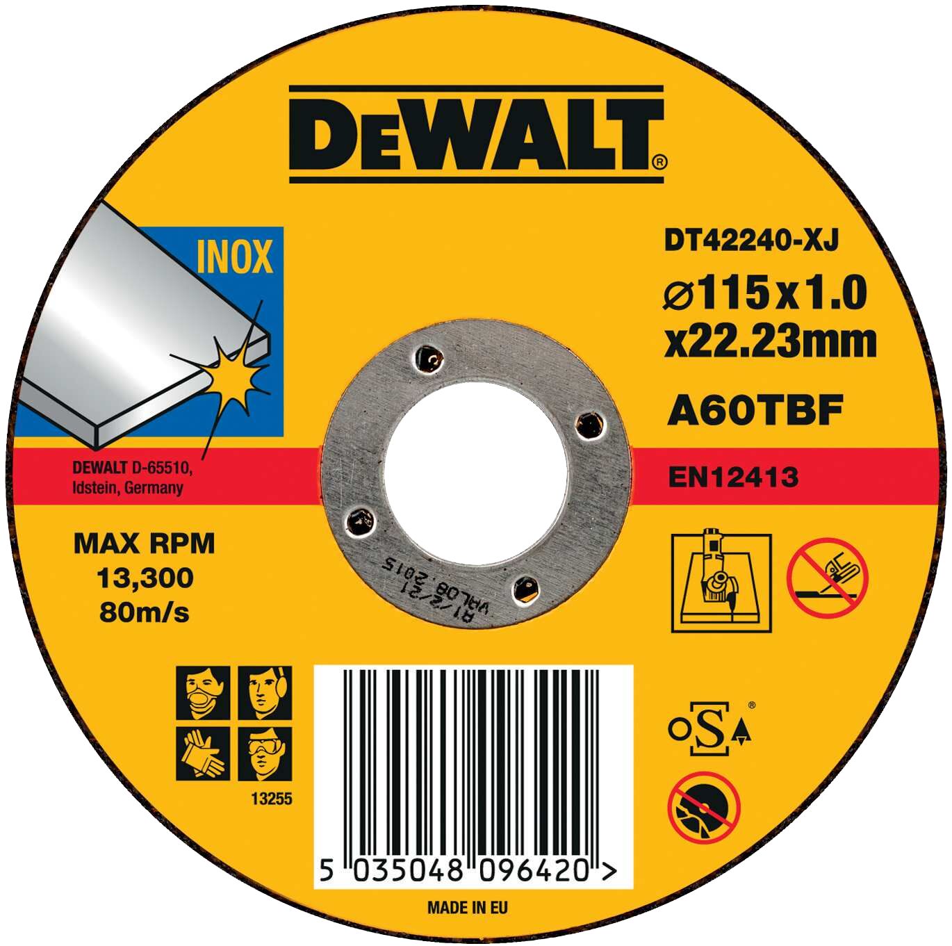 Отрезной диск DEWALT DT42240 по металлу 115х2223х1 мм 10 шт DT42240-XJ-10 810₽