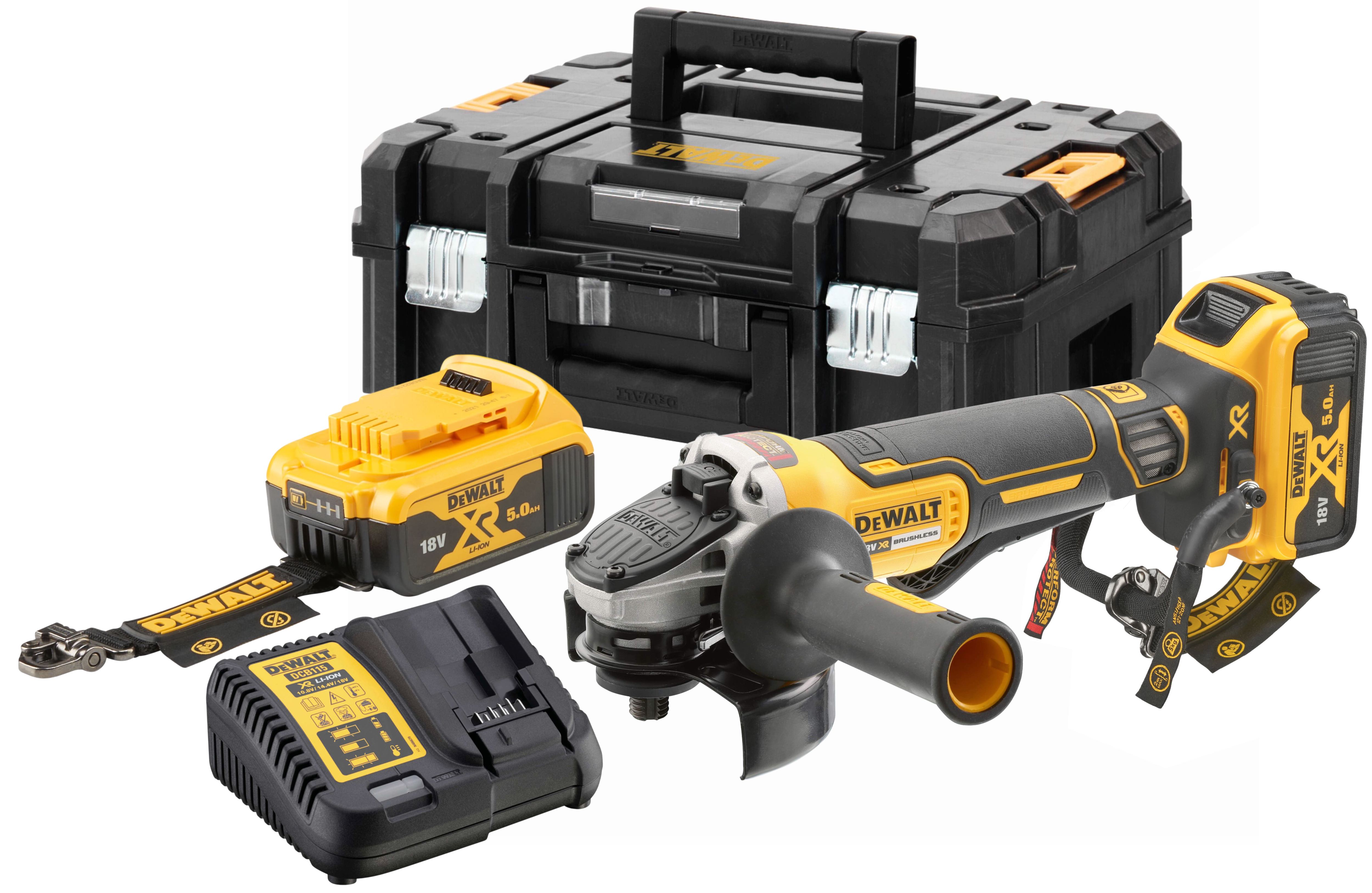 Аккумуляторная угловая шлифмашина DEWALT DCG406P2LRT 18 В 125 мм 9000 обмин с 2 АКБ 5 Ач и ЗУ в кейсе TSTAK DCG406P2LRT-QW 66070₽