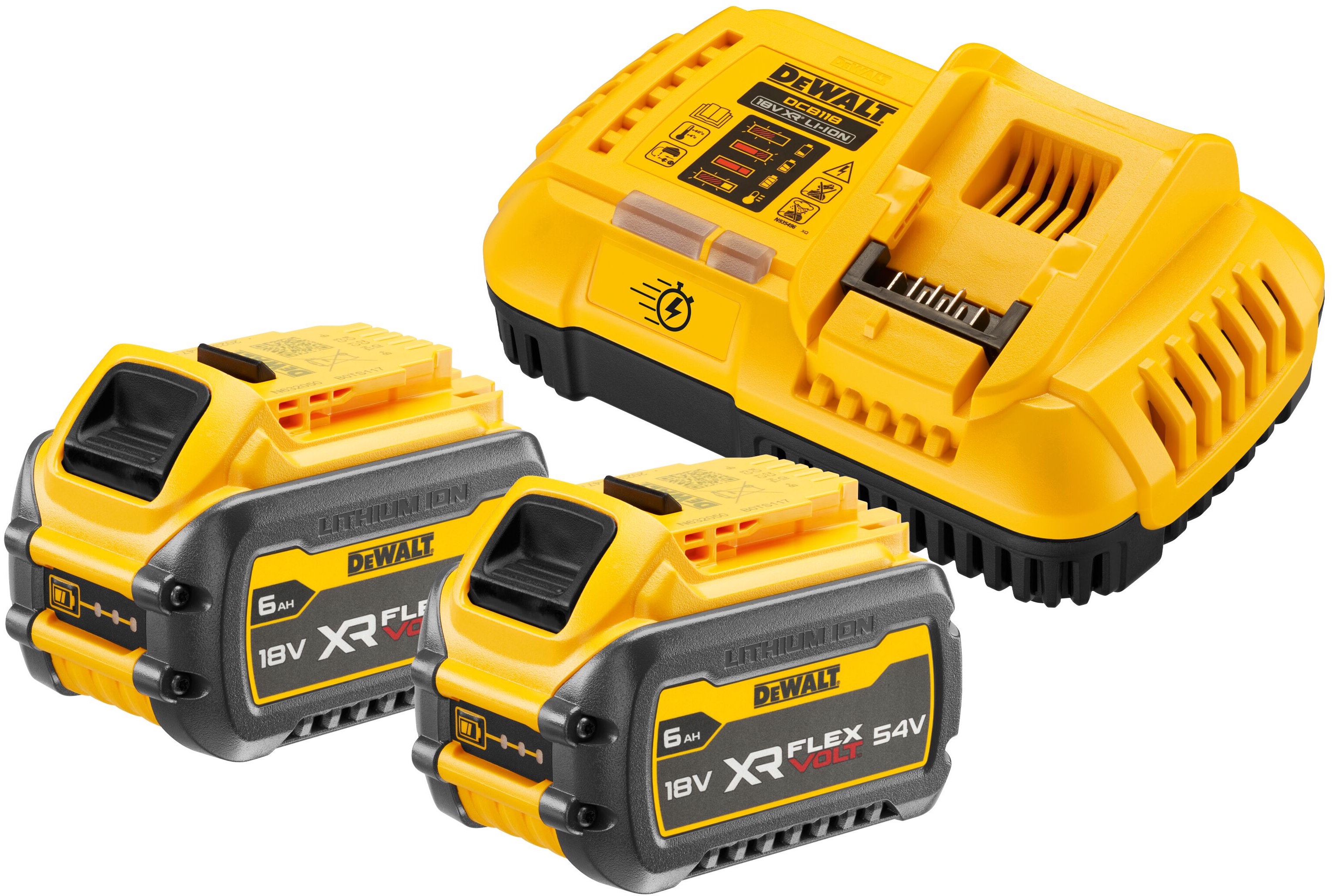 Набор DEWALT DCB118T2 2 АКБ DCB546 Li-Ion 1854 В 62 Ач и быстрое зарядное устройство DCB118 1854 В 8 А DCB118T2-QW 45440₽