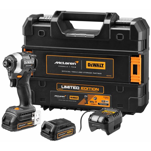 Шуруповерт DEWALT McLaren Limited Edition DCF85ME2GT, 18 В, 205 Нм, с 2 АКБ 1.7 Ач и ЗУ, в кейсе TSTAK (DCF85ME2GT-QW)