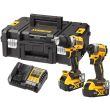 Аккумуляторный набор DEWALT DCK2051P2T, 18 В: дрель-шуруповерт DCD800 + шуруповерт DCF850, с 2 АКБ 5 Ач и ЗУ, в кейсе TSTAK