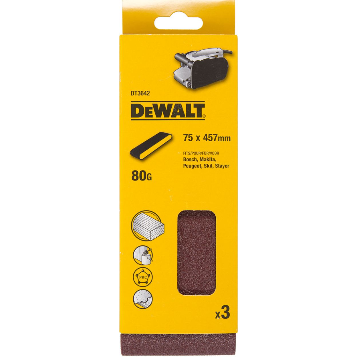 Шлифленты DEWALT DT3642, 75 x 457 мм, 80G, 3 шт.