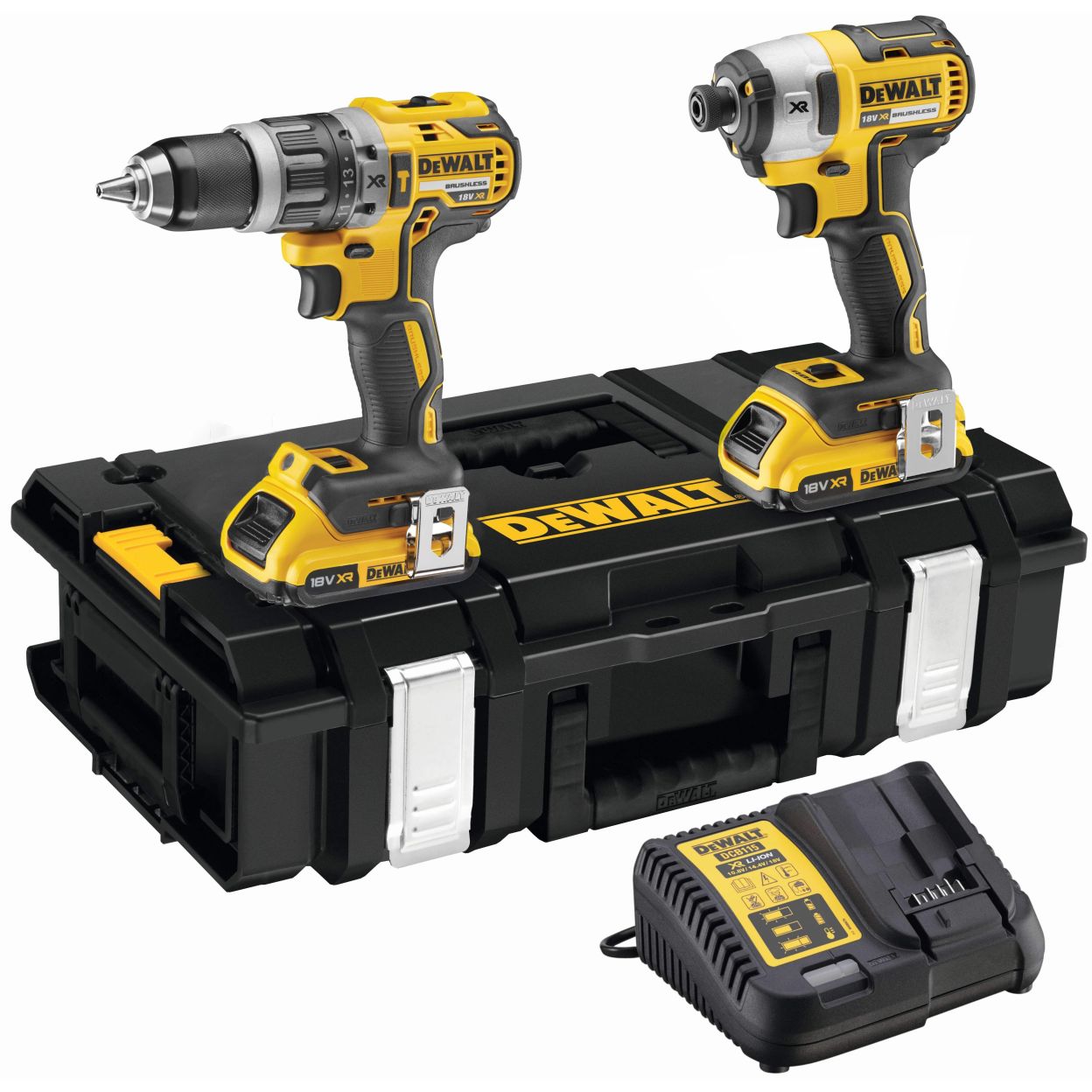 Аккумуляторный набор DEWALT DCK266D2, 18 В: ударная дрель-шуруповерт DCD796 + шуруповерт DCF887, с 2 АКБ 2 Ач и ЗУ, в кейсе (DCK266D2-QW)