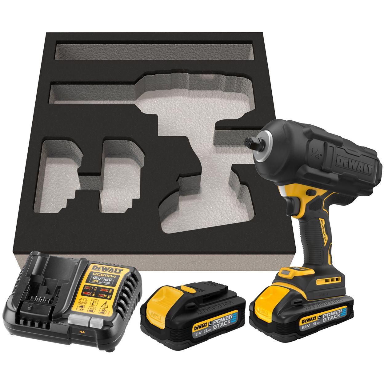 Аккумуляторный гайковерт DEWALT DCF961H2G, 18 В, 2372 Нм, 1890 уд/мин, с 2 АКБ 5 Ач и ЗУ, в чехле (DCF961H2G-QW)