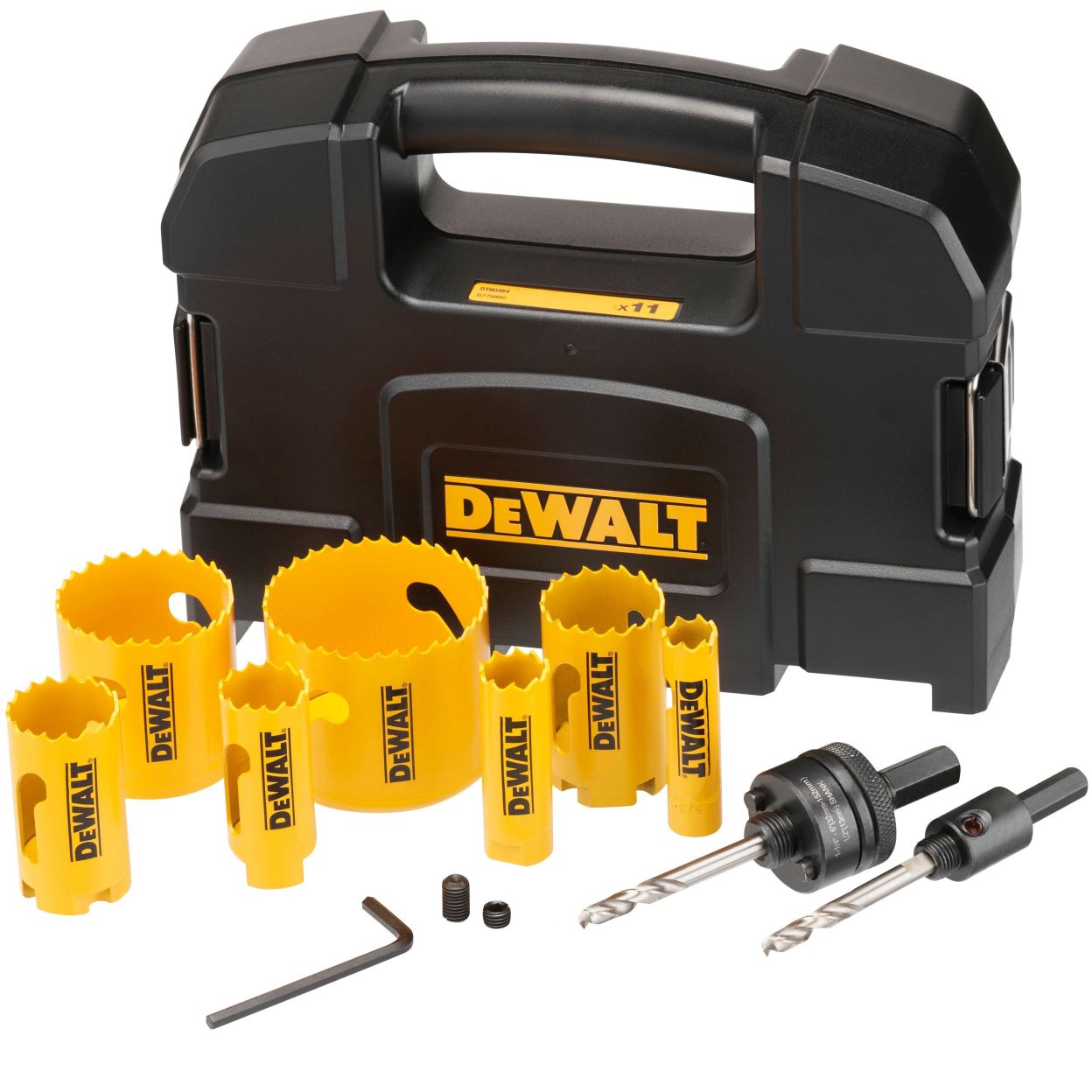 Набор коронок по мультиматериалу и пилотных сверл DEWALT DT90354, 16-64 мм, 11 шт., в кейсе (DT90354-QZ)