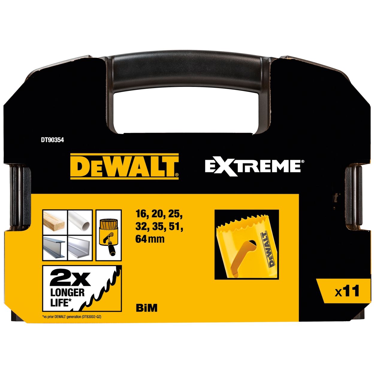 Набор коронок по мультиматериалу и пилотных сверл DEWALT DT90354, 16-64 мм, 11 шт., в кейсе (DT90354-QZ)
