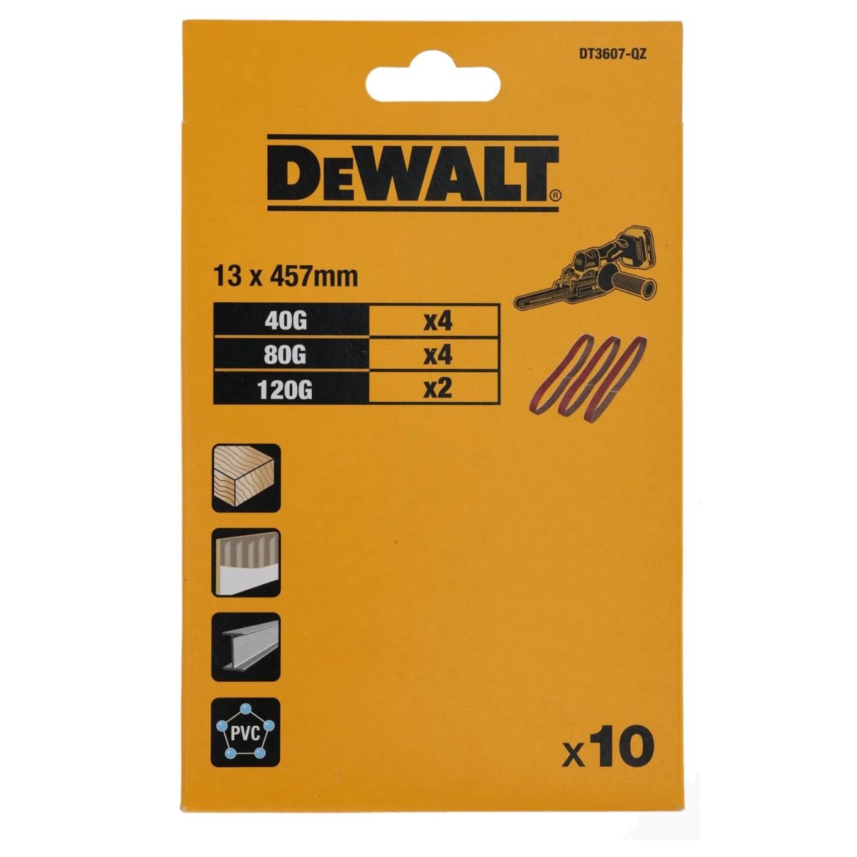Шлифленты DEWALT DT3607, 13 x 457 мм, 40/80/120G, 10 шт.